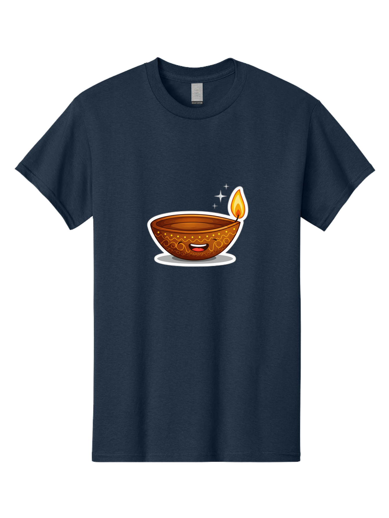 Diya-Lamp-3 Men'S Graphic Tee, 100% Cotton, Comfortable Casual Summer Wear, Machine Washable, Diya Lamp, Diwali Celebration, Traditional Indian Decor, Smiling Face, Lit Candle, Festive Atmosphere, Happy Emotions, Cultural Heritage, Bad020