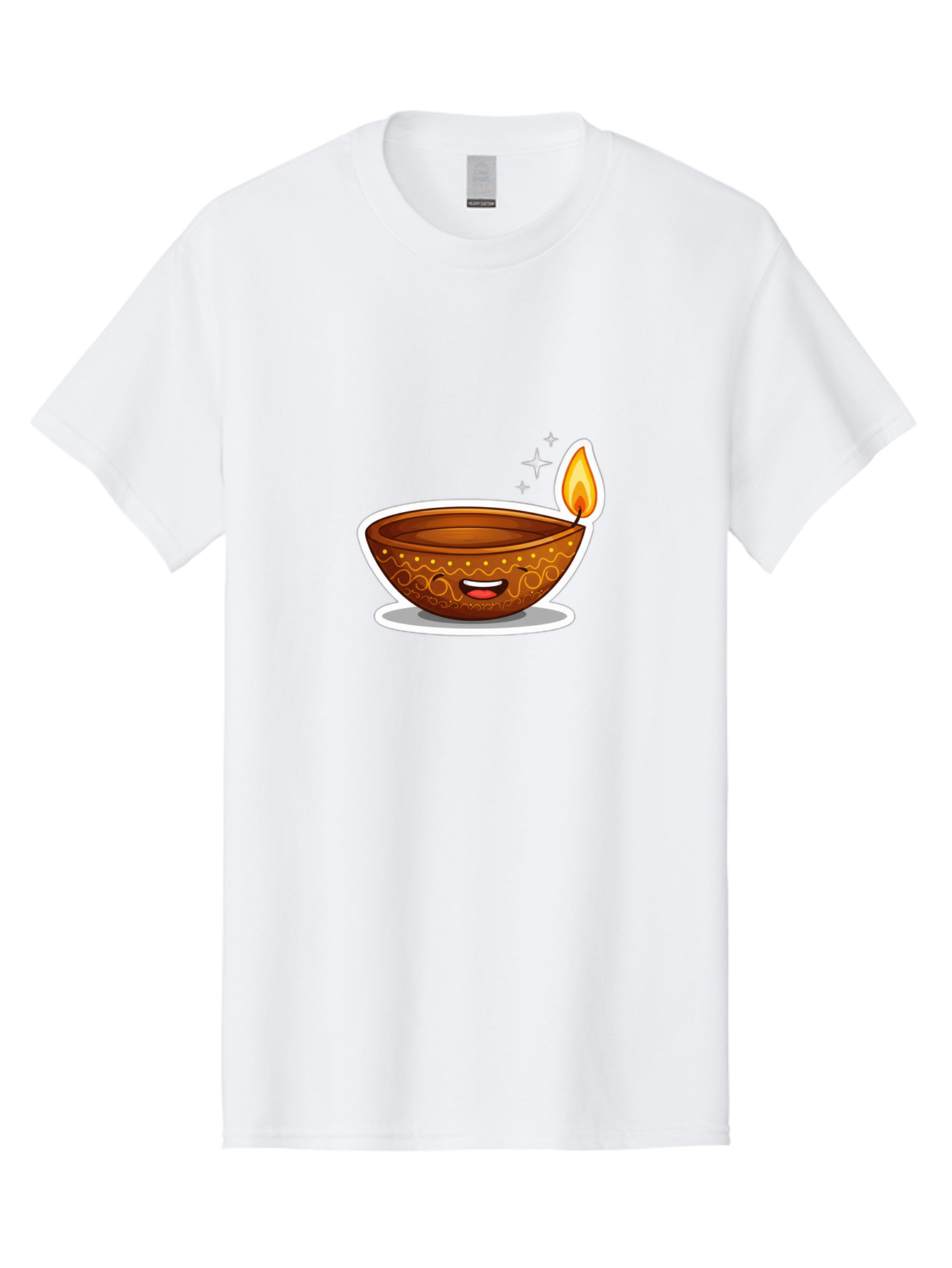 Diya-Lamp-3 Men'S Graphic Tee, 100% Cotton, Comfortable Casual Summer Wear, Machine Washable, Diya Lamp, Diwali Celebration, Traditional Indian Decor, Smiling Face, Lit Candle, Festive Atmosphere, Happy Emotions, Cultural Heritage, Bad020