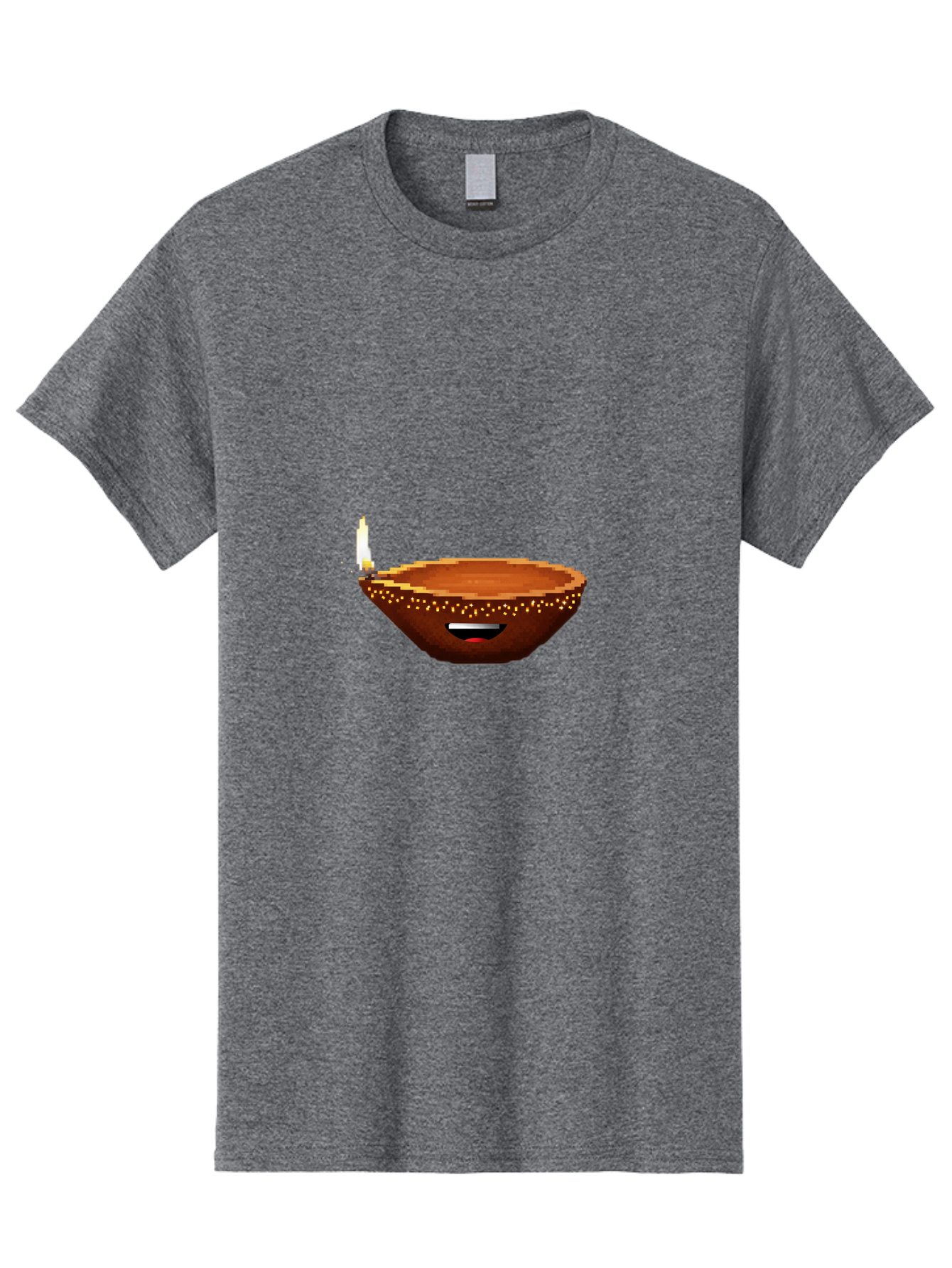 Diya-Lamp-4 Men'S Graphic Tee, 100% Cotton, Comfortable Casual Summer Wear, Machine Washable, Clay Diya, Lit Diya, Diwali Decoration, Indian Culture, Traditional Lamp, Festive Atmosphere, Glowing Flame, Spiritual Symbol, Pixel Art Bad021