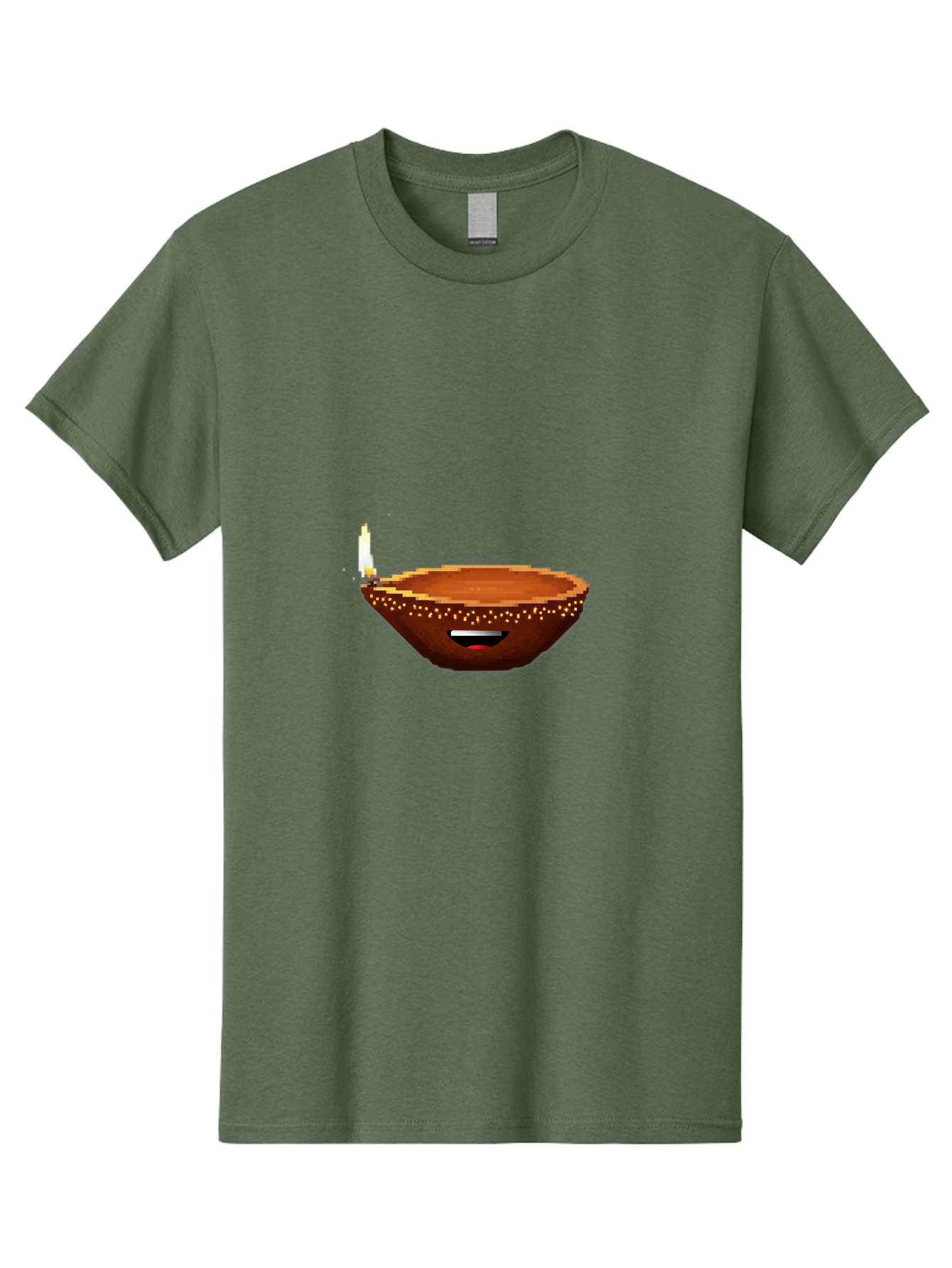 Diya-Lamp-4 Men'S Graphic Tee, 100% Cotton, Comfortable Casual Summer Wear, Machine Washable, Clay Diya, Lit Diya, Diwali Decoration, Indian Culture, Traditional Lamp, Festive Atmosphere, Glowing Flame, Spiritual Symbol, Pixel Art Bad021