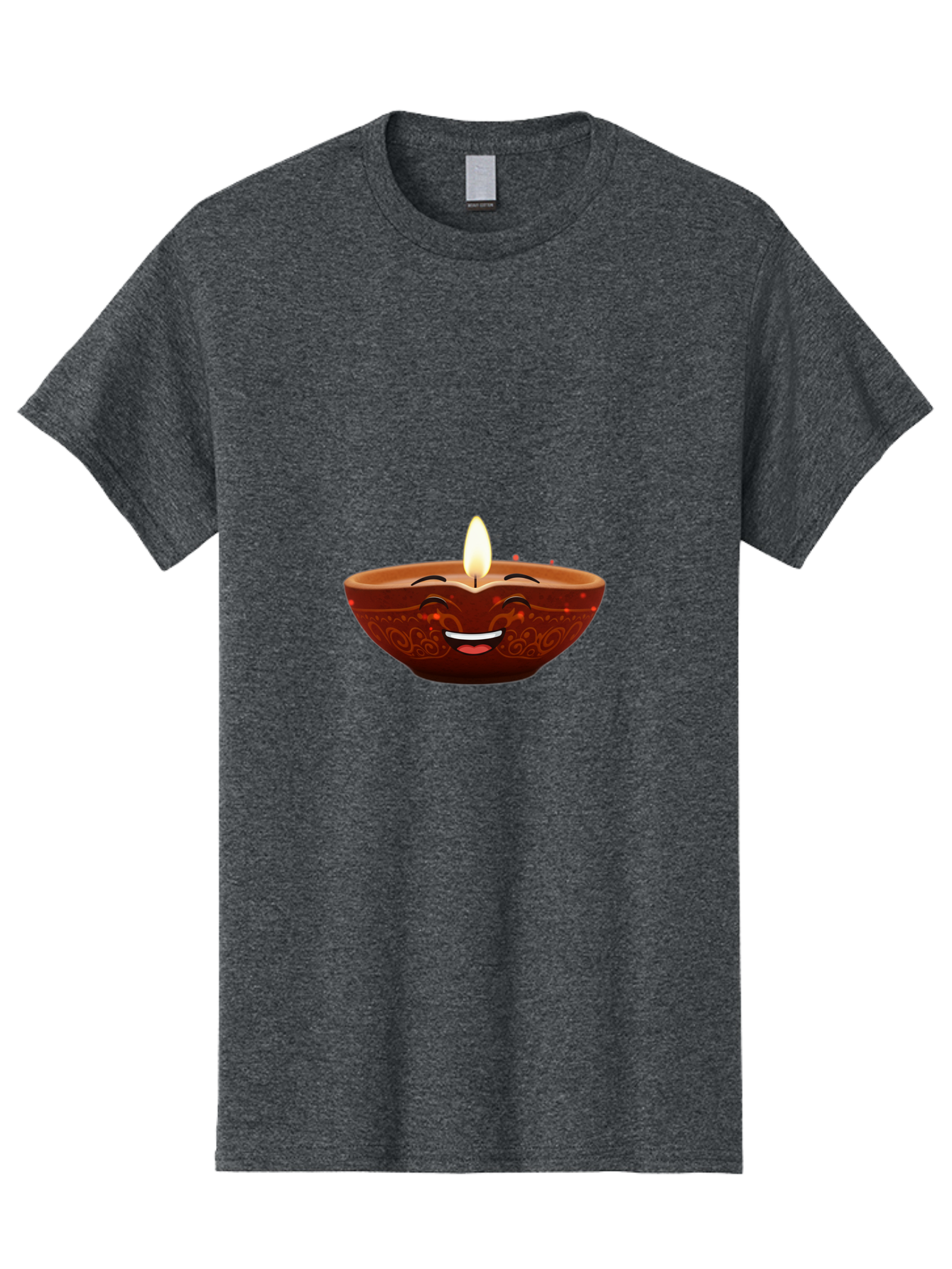 Diya-Lamp-5 Men'S Graphic Tee, 100% Cotton, Comfortable Casual Summer Wear, Machine Washable, Diwali Diya, Clay Lamp, Lit Candle, Smiling Face, Traditional Decor, Festive Atmosphere, Indian Culture, Warm Glow, Happiness Bad022