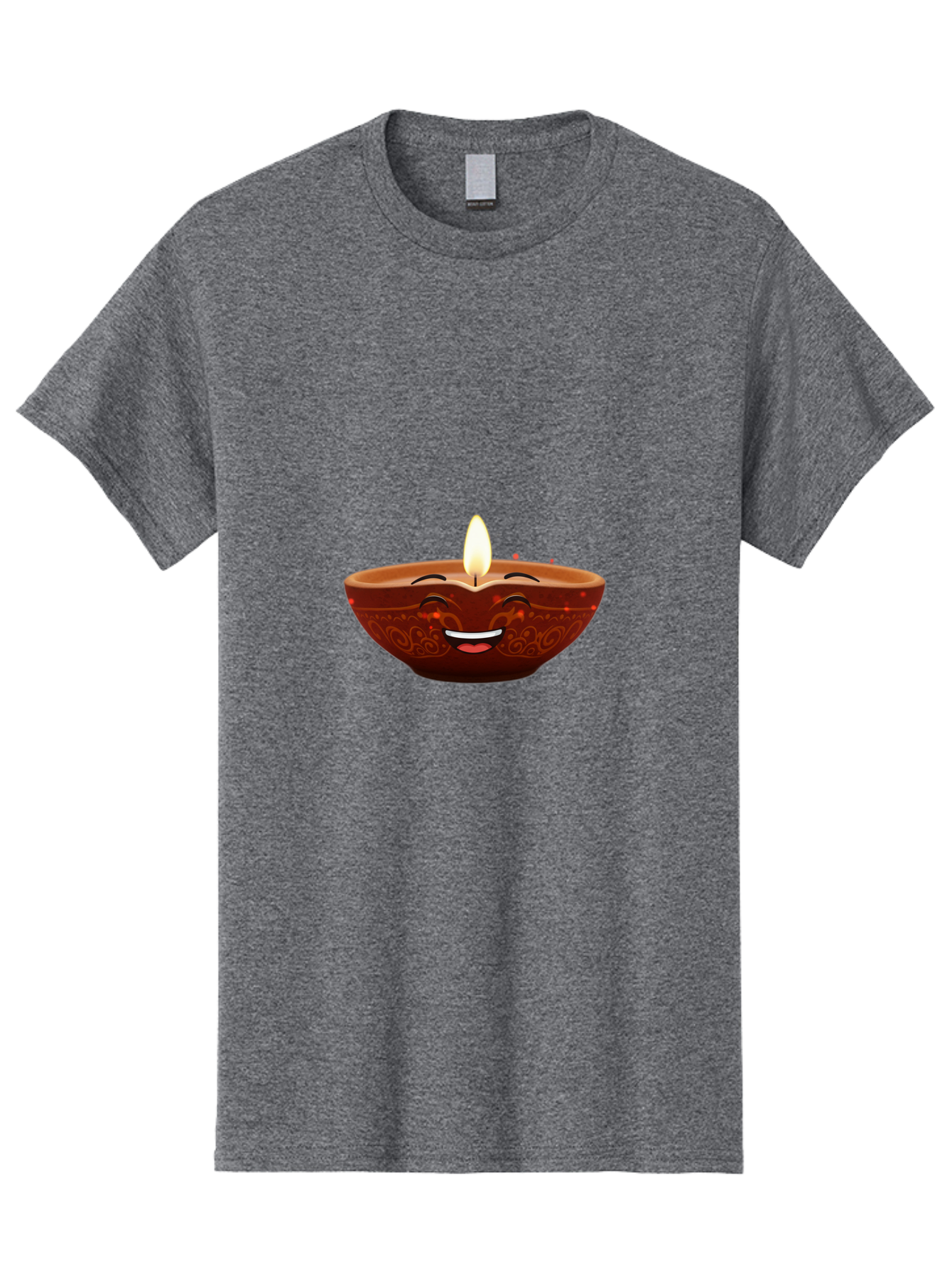 Diya-Lamp-5 Men'S Graphic Tee, 100% Cotton, Comfortable Casual Summer Wear, Machine Washable, Diwali Diya, Clay Lamp, Lit Candle, Smiling Face, Traditional Decor, Festive Atmosphere, Indian Culture, Warm Glow, Happiness Bad022