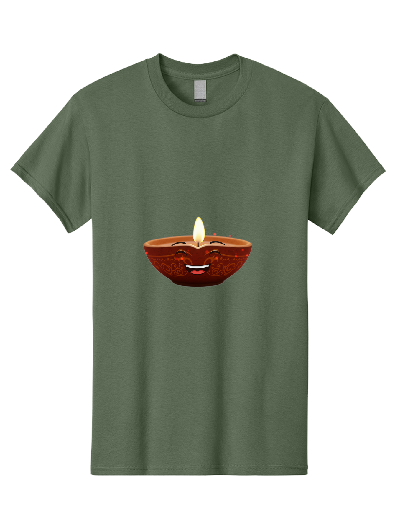 Diya-Lamp-5 Men'S Graphic Tee, 100% Cotton, Comfortable Casual Summer Wear, Machine Washable, Diwali Diya, Clay Lamp, Lit Candle, Smiling Face, Traditional Decor, Festive Atmosphere, Indian Culture, Warm Glow, Happiness Bad022