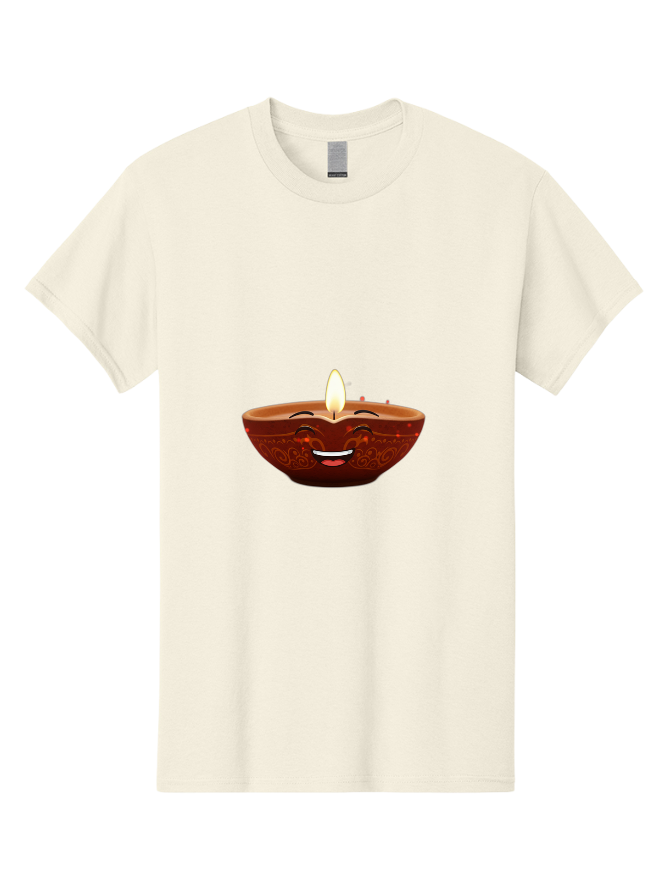 Diya-Lamp-5 Men'S Graphic Tee, 100% Cotton, Comfortable Casual Summer Wear, Machine Washable, Diwali Diya, Clay Lamp, Lit Candle, Smiling Face, Traditional Decor, Festive Atmosphere, Indian Culture, Warm Glow, Happiness Bad022