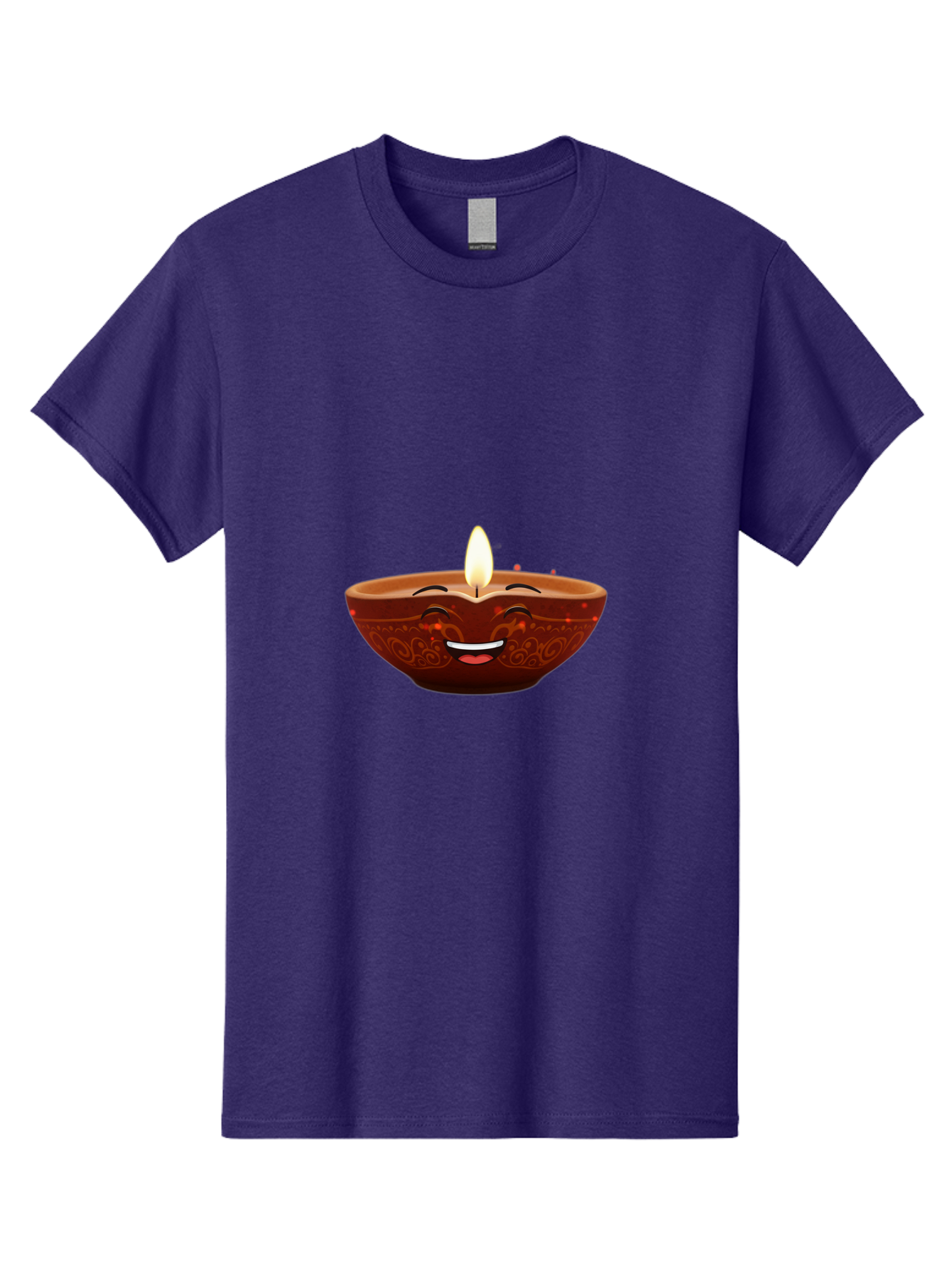 Diya-Lamp-5 Men'S Graphic Tee, 100% Cotton, Comfortable Casual Summer Wear, Machine Washable, Diwali Diya, Clay Lamp, Lit Candle, Smiling Face, Traditional Decor, Festive Atmosphere, Indian Culture, Warm Glow, Happiness Bad022