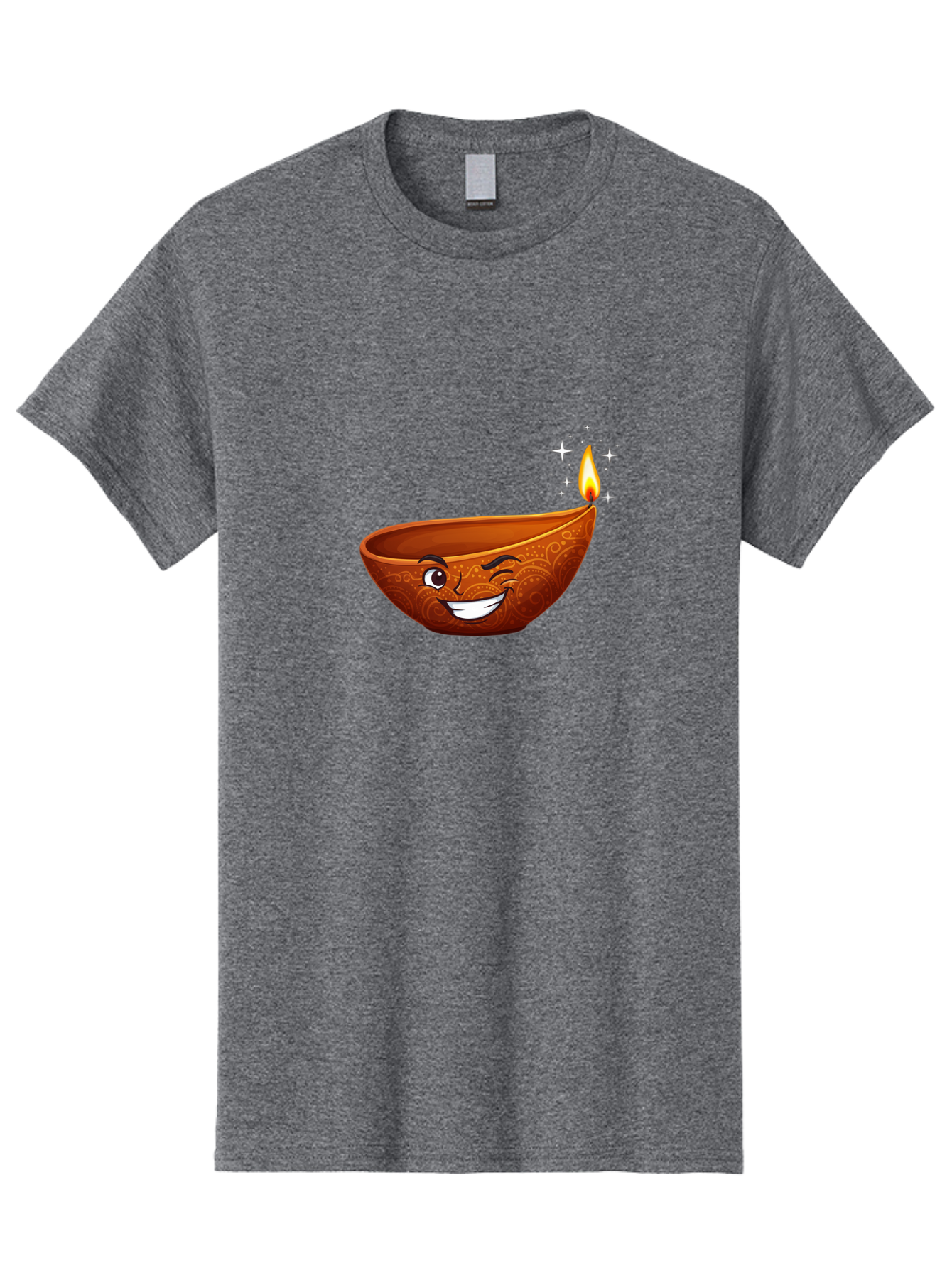 Diya-Lamp-6 Men'S Graphic Tee, 100% Cotton, Comfortable Casual Summer Wear, Machine Washable, Clay Diya Lamp, Happy Face, Lit Candle, Sparkling Stars, Festive Atmosphere, Indian Culture, Diwali Celebration, Traditional Decor Bad023