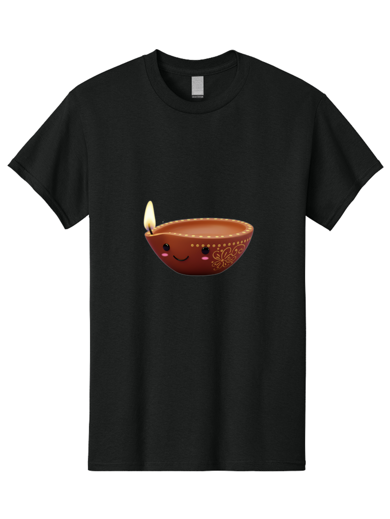 Diya-Lamp-7 Men'S Graphic Tee, 100% Cotton, Comfortable Casual Summer Wear, Machine Washable, Traditional Diya Lamp, Clay Diya, Lit Candle, Festive Decor, Indian Culture, Smiling Face, Decorative Patterns, Warm Glow, Cultural Heritage, Bad024