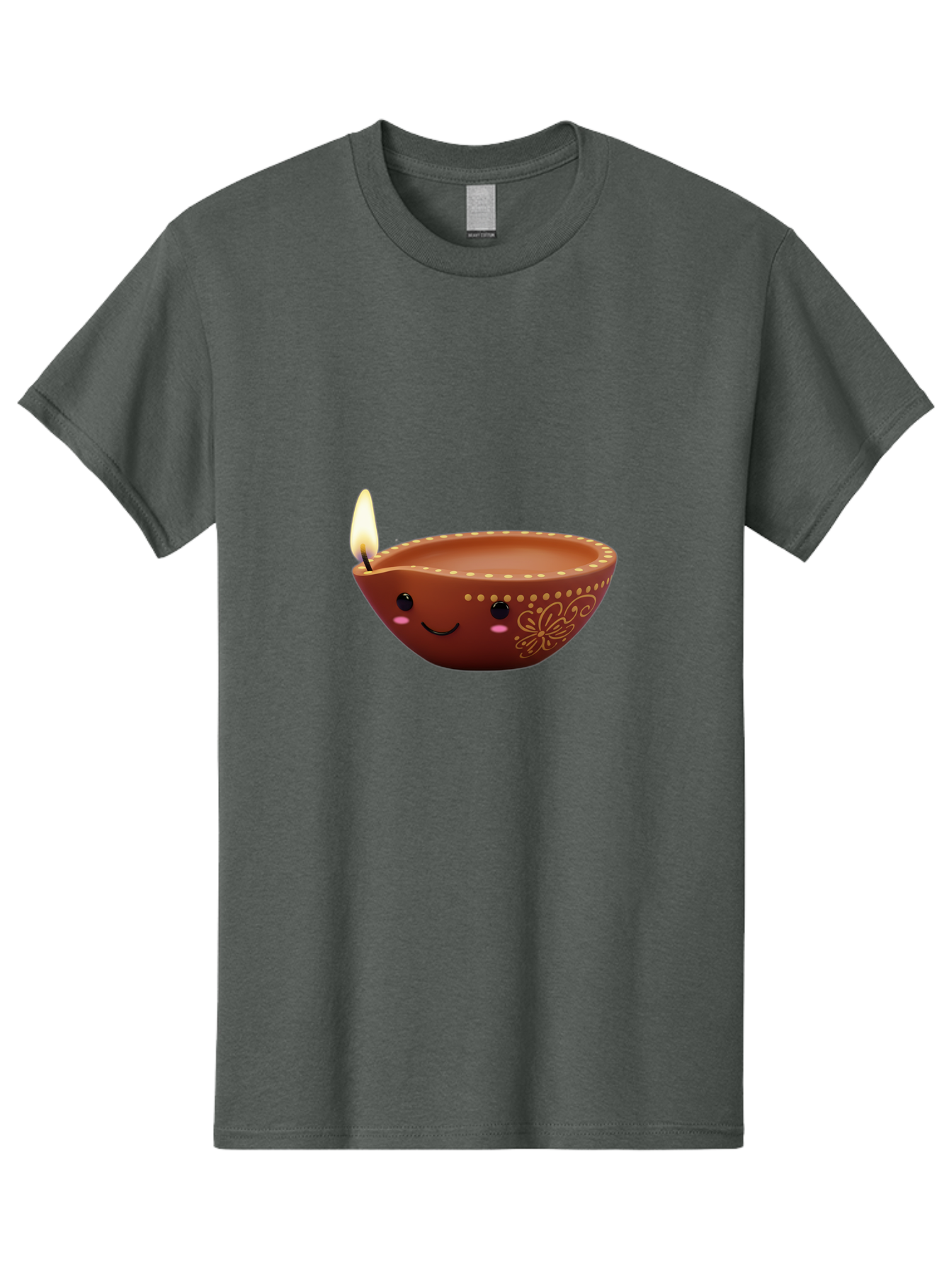 Diya-Lamp-7 Men'S Graphic Tee, 100% Cotton, Comfortable Casual Summer Wear, Machine Washable, Traditional Diya Lamp, Clay Diya, Lit Candle, Festive Decor, Indian Culture, Smiling Face, Decorative Patterns, Warm Glow, Cultural Heritage, Bad024