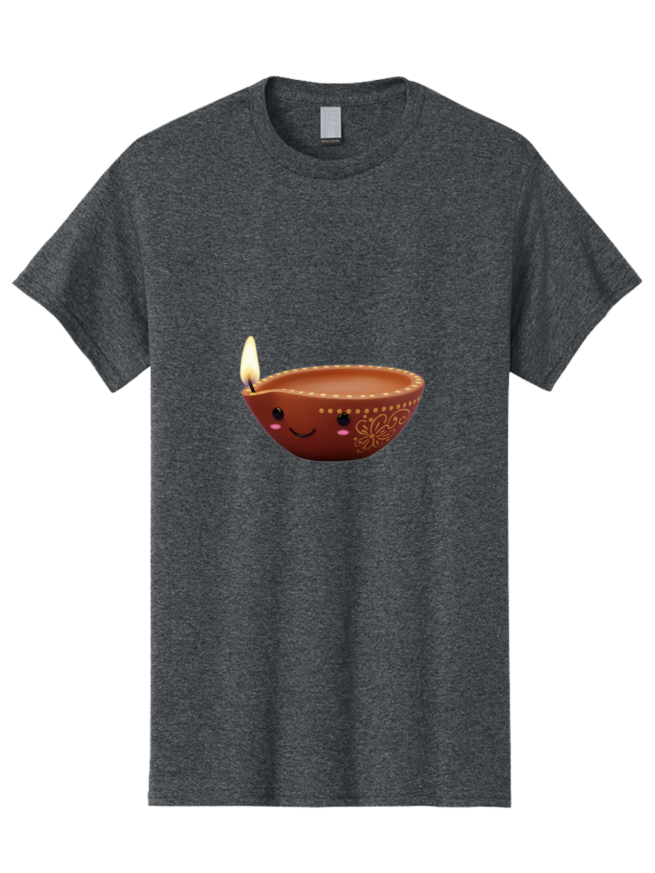 Diya-Lamp-7 Men'S Graphic Tee, 100% Cotton, Comfortable Casual Summer Wear, Machine Washable, Traditional Diya Lamp, Clay Diya, Lit Candle, Festive Decor, Indian Culture, Smiling Face, Decorative Patterns, Warm Glow, Cultural Heritage, Bad024