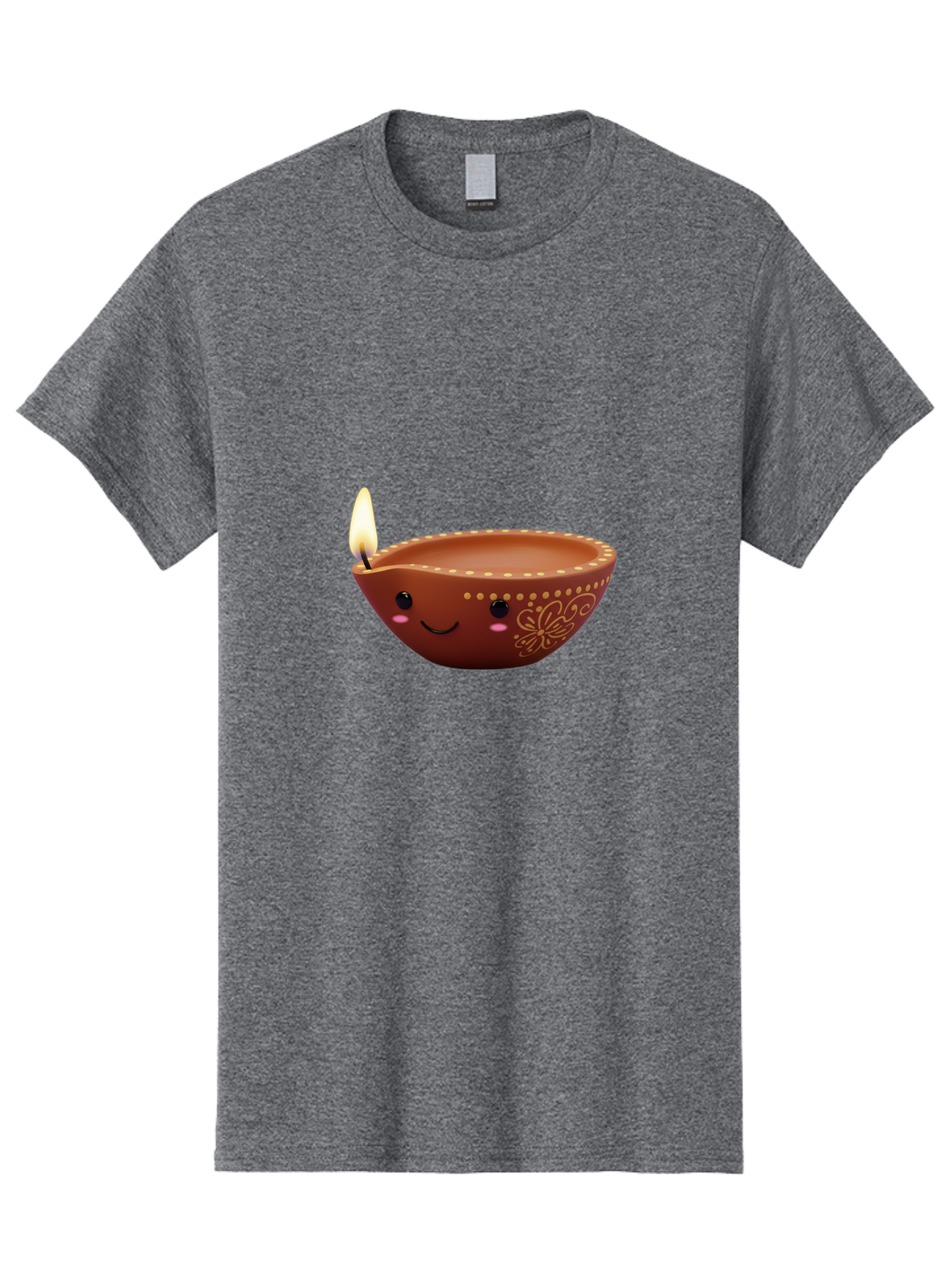 Diya-Lamp-7 Men'S Graphic Tee, 100% Cotton, Comfortable Casual Summer Wear, Machine Washable, Traditional Diya Lamp, Clay Diya, Lit Candle, Festive Decor, Indian Culture, Smiling Face, Decorative Patterns, Warm Glow, Cultural Heritage, Bad024