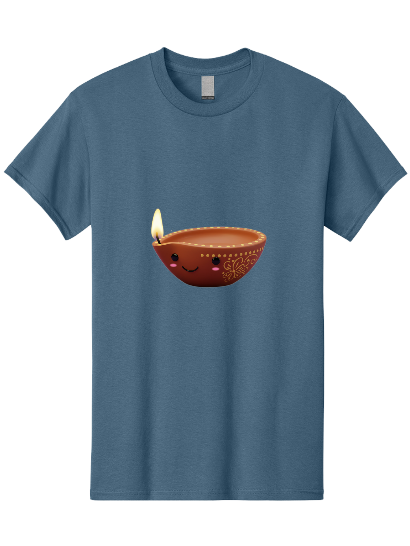 Diya-Lamp-7 Men'S Graphic Tee, 100% Cotton, Comfortable Casual Summer Wear, Machine Washable, Traditional Diya Lamp, Clay Diya, Lit Candle, Festive Decor, Indian Culture, Smiling Face, Decorative Patterns, Warm Glow, Cultural Heritage, Bad024