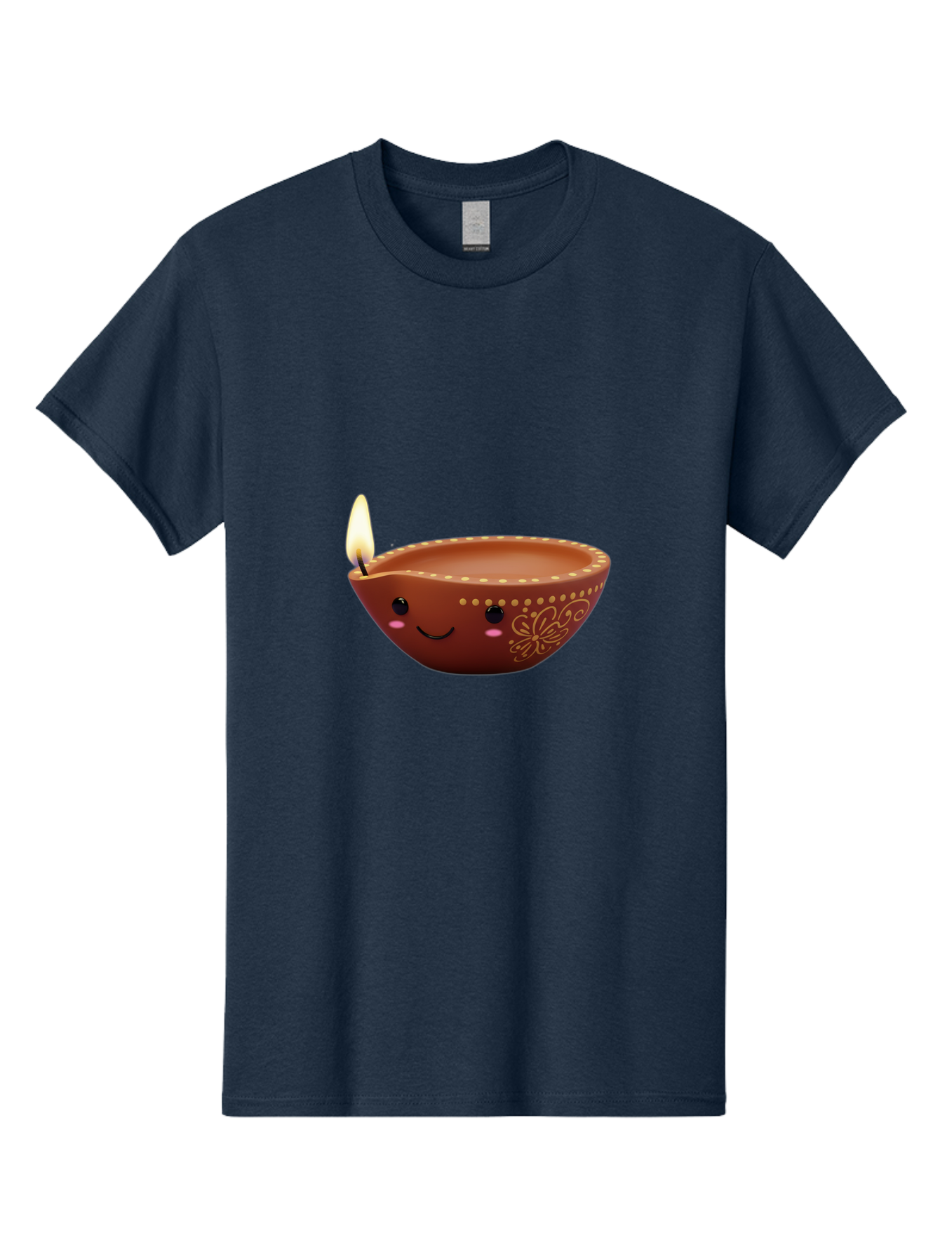 Diya-Lamp-7 Men'S Graphic Tee, 100% Cotton, Comfortable Casual Summer Wear, Machine Washable, Traditional Diya Lamp, Clay Diya, Lit Candle, Festive Decor, Indian Culture, Smiling Face, Decorative Patterns, Warm Glow, Cultural Heritage, Bad024