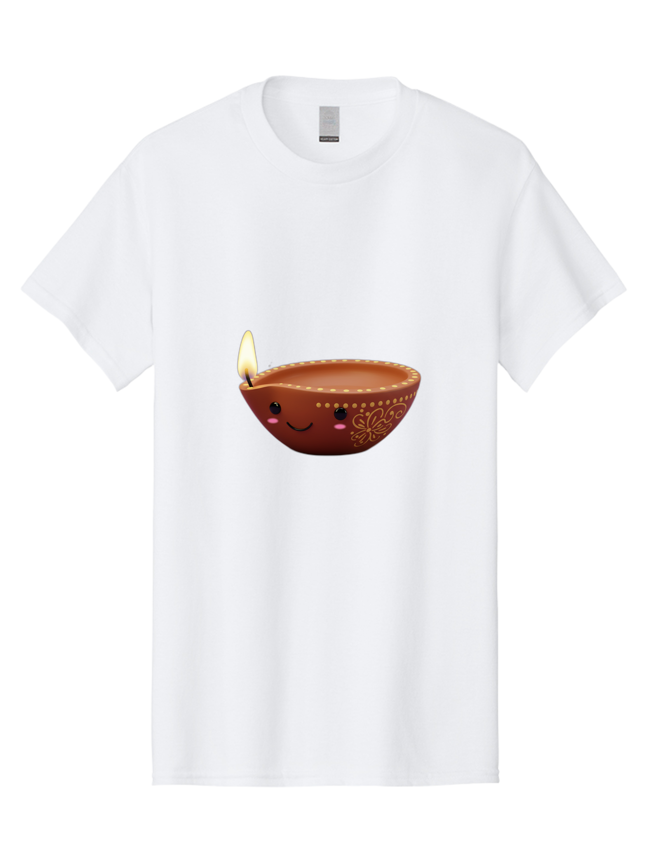 Diya-Lamp-7 Men'S Graphic Tee, 100% Cotton, Comfortable Casual Summer Wear, Machine Washable, Traditional Diya Lamp, Clay Diya, Lit Candle, Festive Decor, Indian Culture, Smiling Face, Decorative Patterns, Warm Glow, Cultural Heritage, Bad024