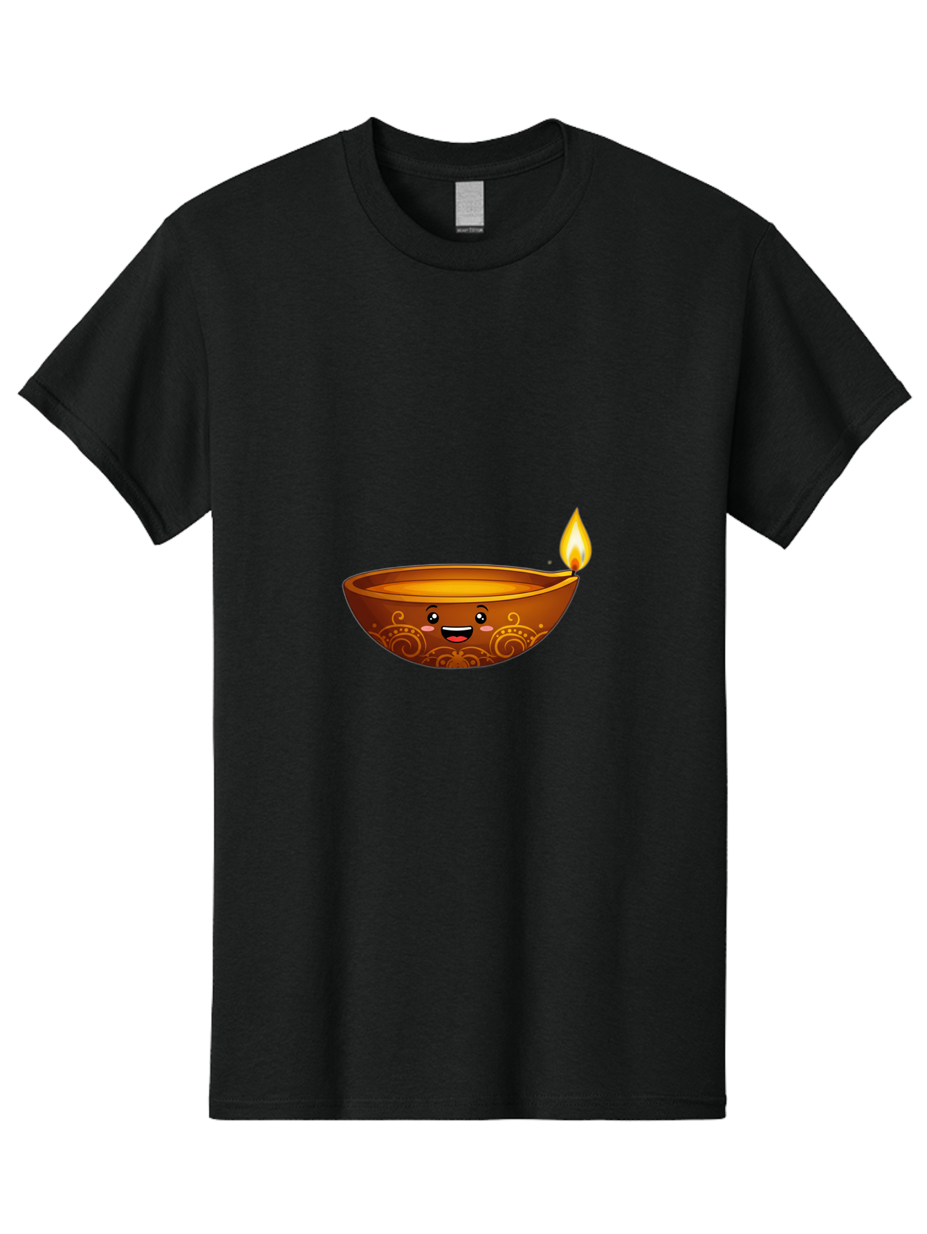 Diya-Lamp Men'S Graphic Tee, 100% Cotton, Comfortable Casual Summer Wear, Machine Washable, Clay Diya Lamp, Lit Diwali Lamp, Indian Culture, Traditional Diya, Diwali Decoration, Festive Season, Happy Face, Smiling Lamp, Orange Glow Bad025