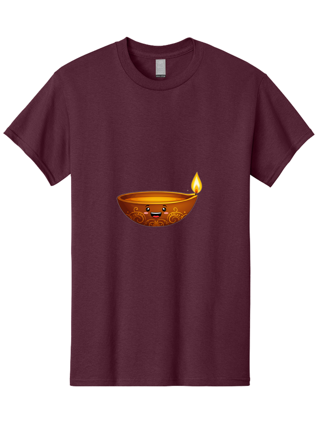 Diya-Lamp Men'S Graphic Tee, 100% Cotton, Comfortable Casual Summer Wear, Machine Washable, Clay Diya Lamp, Lit Diwali Lamp, Indian Culture, Traditional Diya, Diwali Decoration, Festive Season, Happy Face, Smiling Lamp, Orange Glow Bad025
