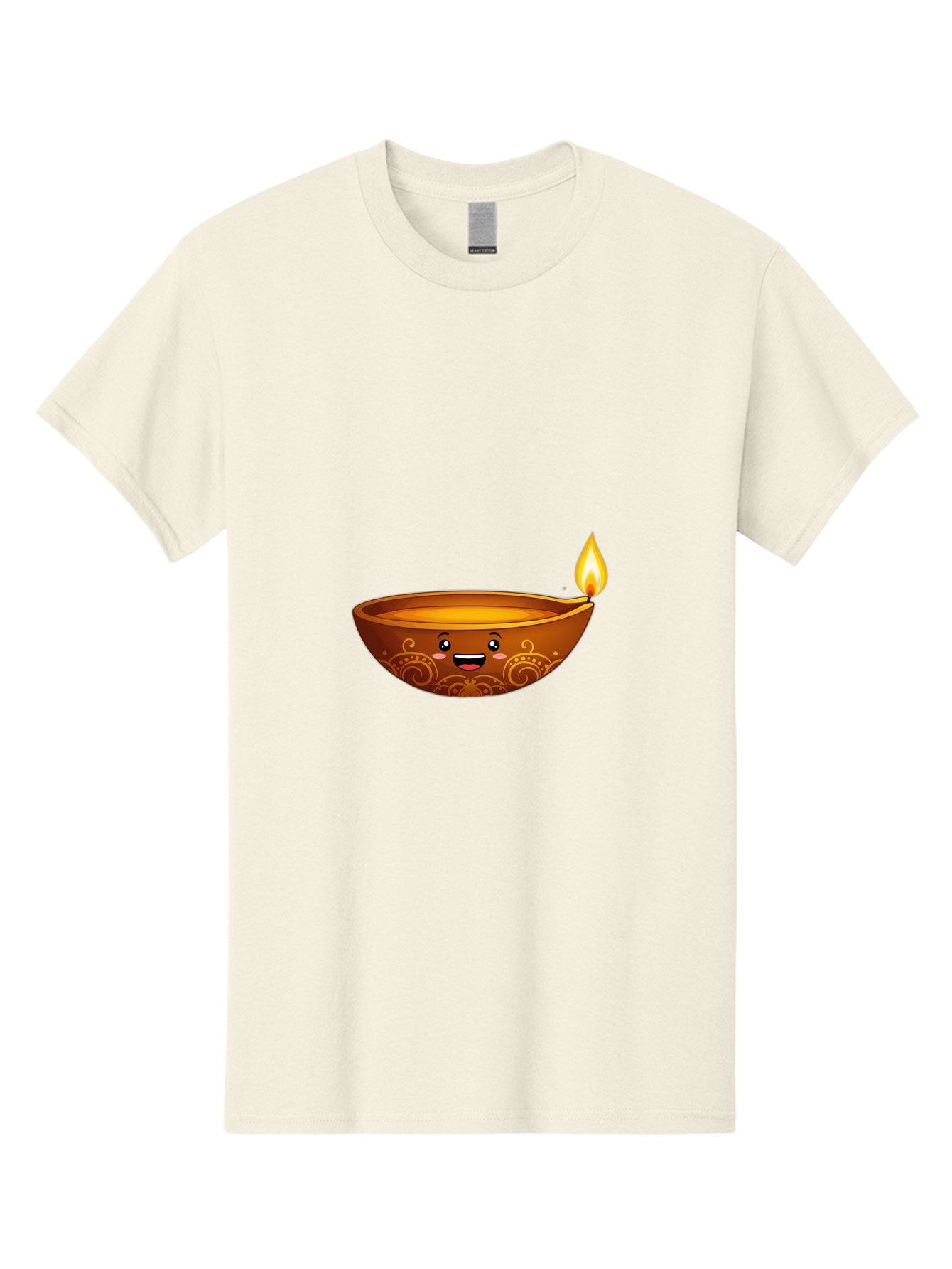 Diya-Lamp Men'S Graphic Tee, 100% Cotton, Comfortable Casual Summer Wear, Machine Washable, Clay Diya Lamp, Lit Diwali Lamp, Indian Culture, Traditional Diya, Diwali Decoration, Festive Season, Happy Face, Smiling Lamp, Orange Glow Bad025