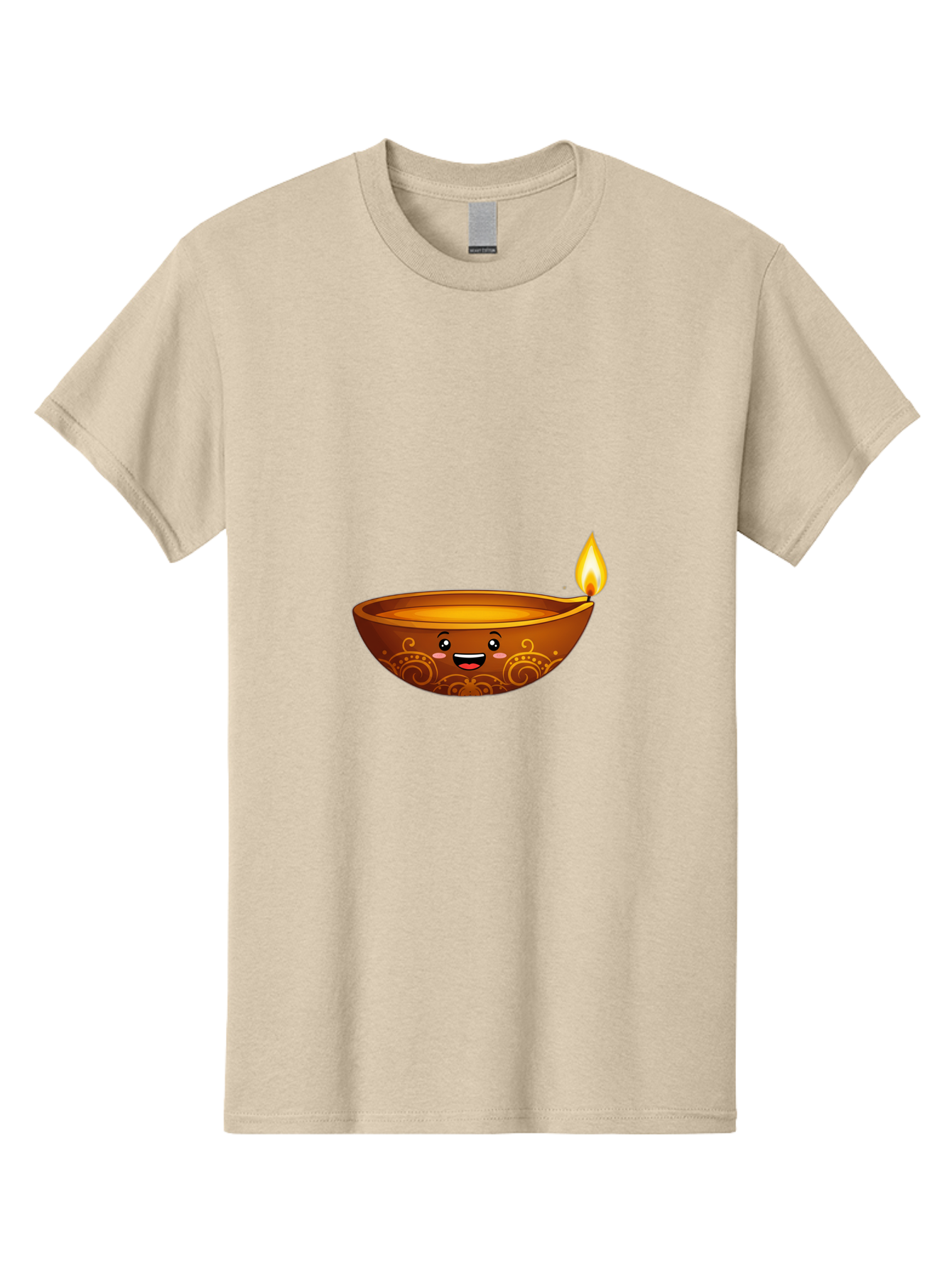 Diya-Lamp Men'S Graphic Tee, 100% Cotton, Comfortable Casual Summer Wear, Machine Washable, Clay Diya Lamp, Lit Diwali Lamp, Indian Culture, Traditional Diya, Diwali Decoration, Festive Season, Happy Face, Smiling Lamp, Orange Glow Bad025