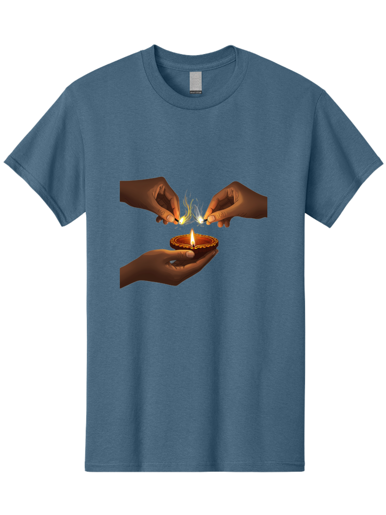 Diya-Lighting Men'S Graphic Tee, 100% Cotton, Comfortable Casual Summer Wear, Machine Washable, Lighting Diya, Traditional Indian Lamp, Unity In Diversity, Cultural Heritage, Festive Atmosphere, Togetherness, Harmony, Diwali Celebration Bad027
