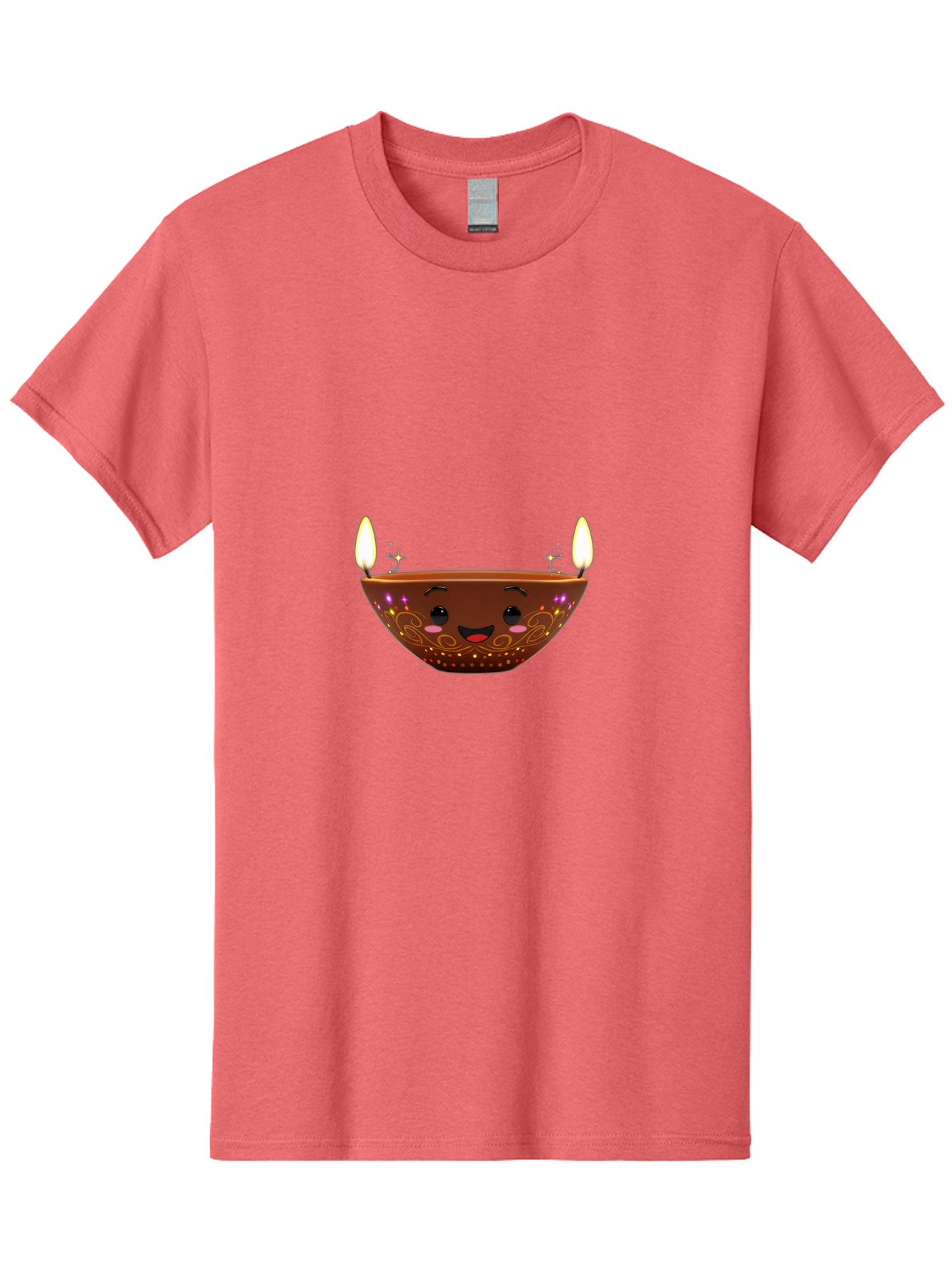 Diya Men'S Graphic Tee, 100% Cotton, Comfortable Casual Summer Wear, Machine Washable, Clay Diya Lamp, Festive Decorations, Happy Face, Sparkling Lights, Candlelight, Diwali Celebration, Indian Culture, Traditional Decor Bad029
