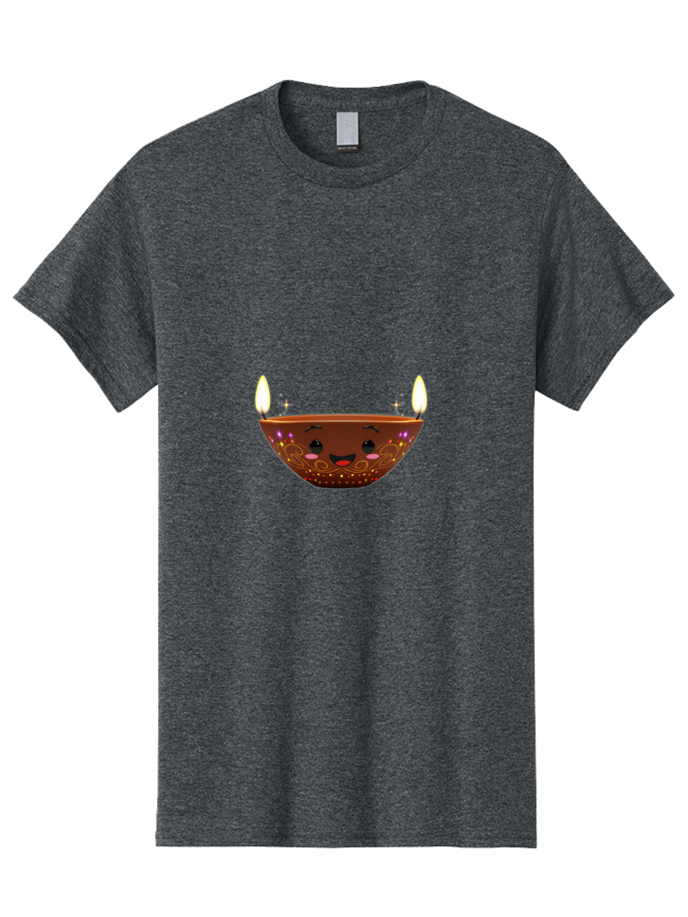Diya Men'S Graphic Tee, 100% Cotton, Comfortable Casual Summer Wear, Machine Washable, Clay Diya Lamp, Festive Decorations, Happy Face, Sparkling Lights, Candlelight, Diwali Celebration, Indian Culture, Traditional Decor Bad029