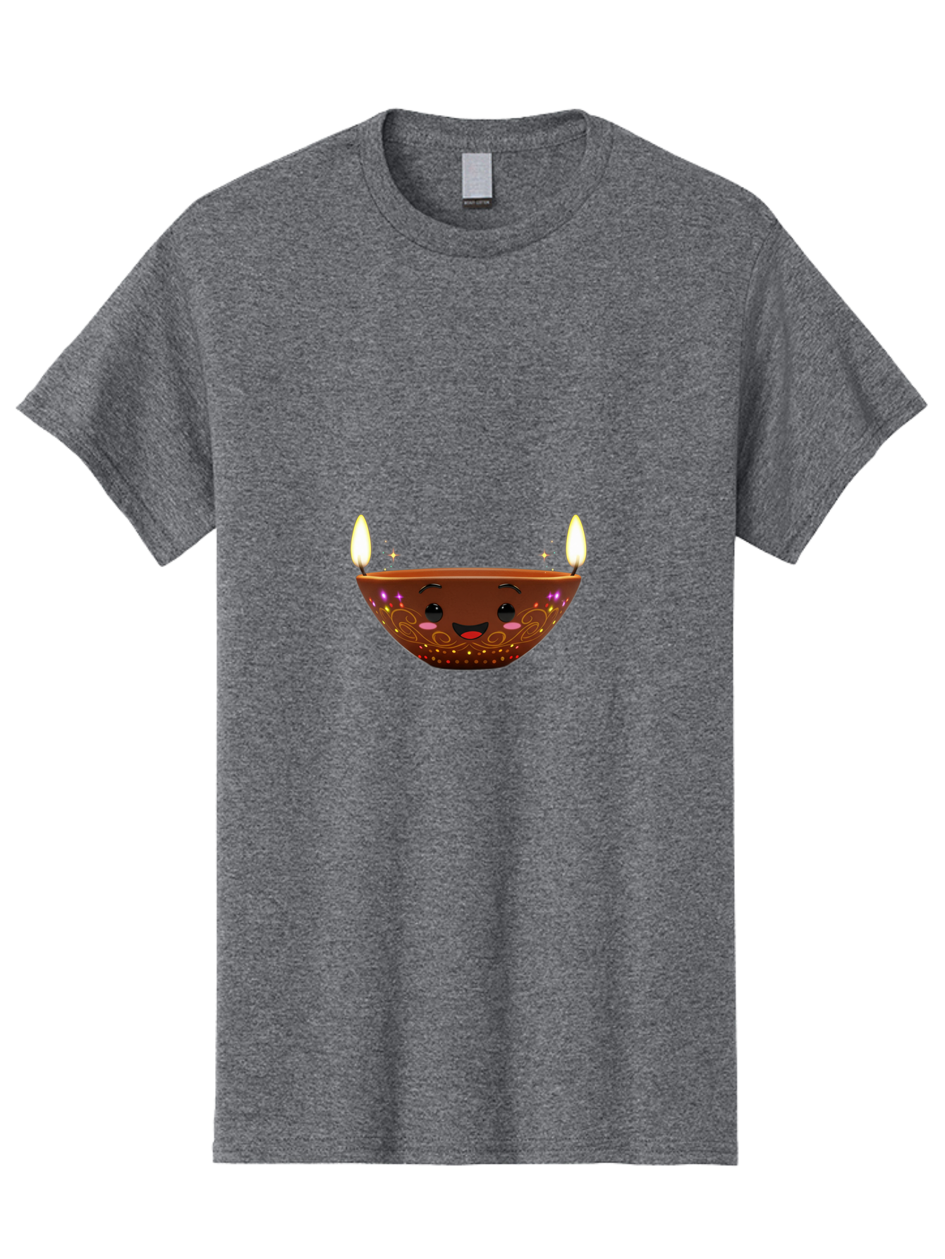 Diya Men'S Graphic Tee, 100% Cotton, Comfortable Casual Summer Wear, Machine Washable, Clay Diya Lamp, Festive Decorations, Happy Face, Sparkling Lights, Candlelight, Diwali Celebration, Indian Culture, Traditional Decor Bad029