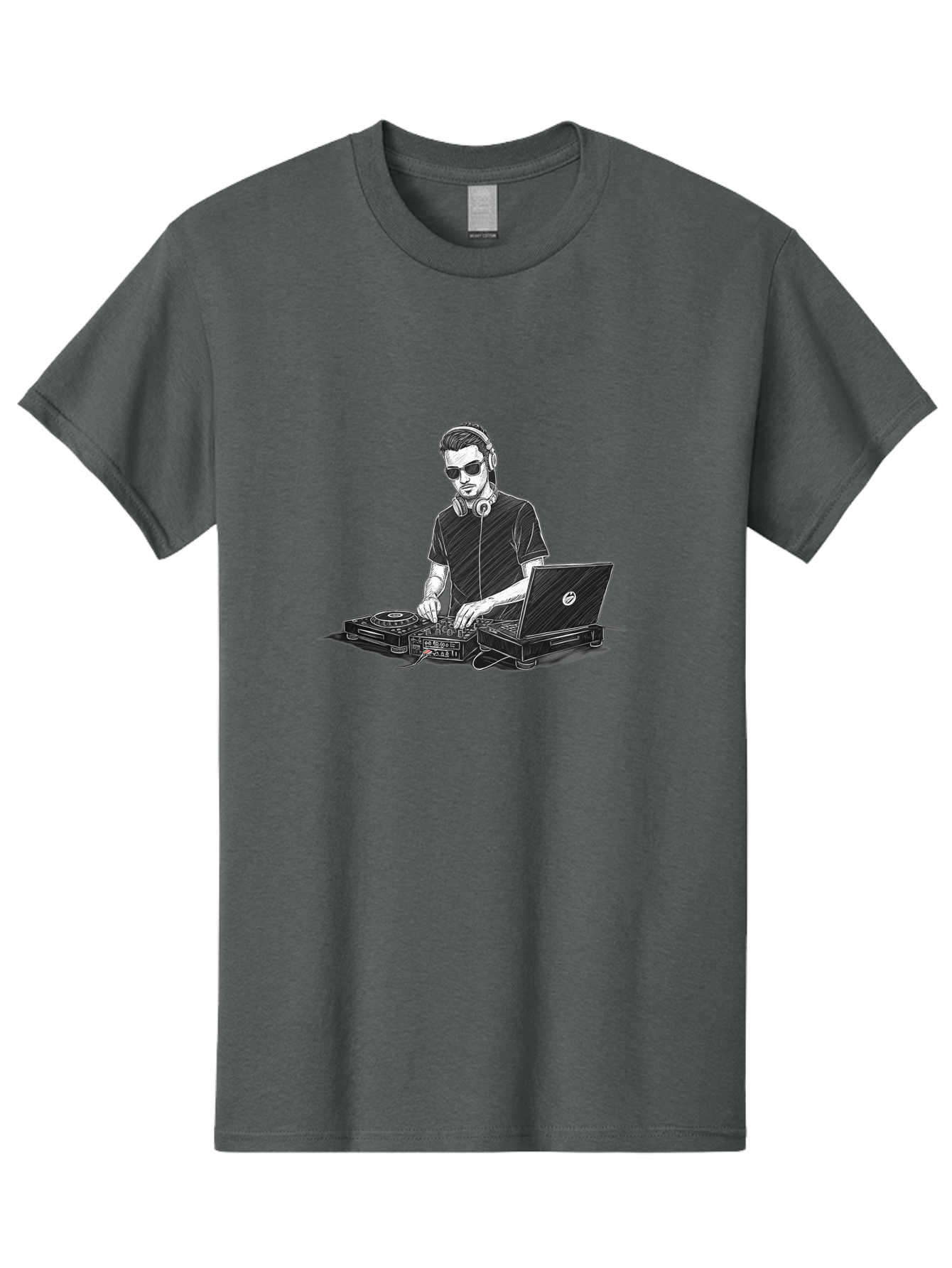 Dj-3 Men'S Graphic Tee, 100% Cotton, Comfortable Casual Summer Wear, Machine Washable, Dj Equipment, Laptop, Dj Controller, Mix Tracks, Music Production, Electronic Dance Music, Headphone, Dell Laptop Bad032