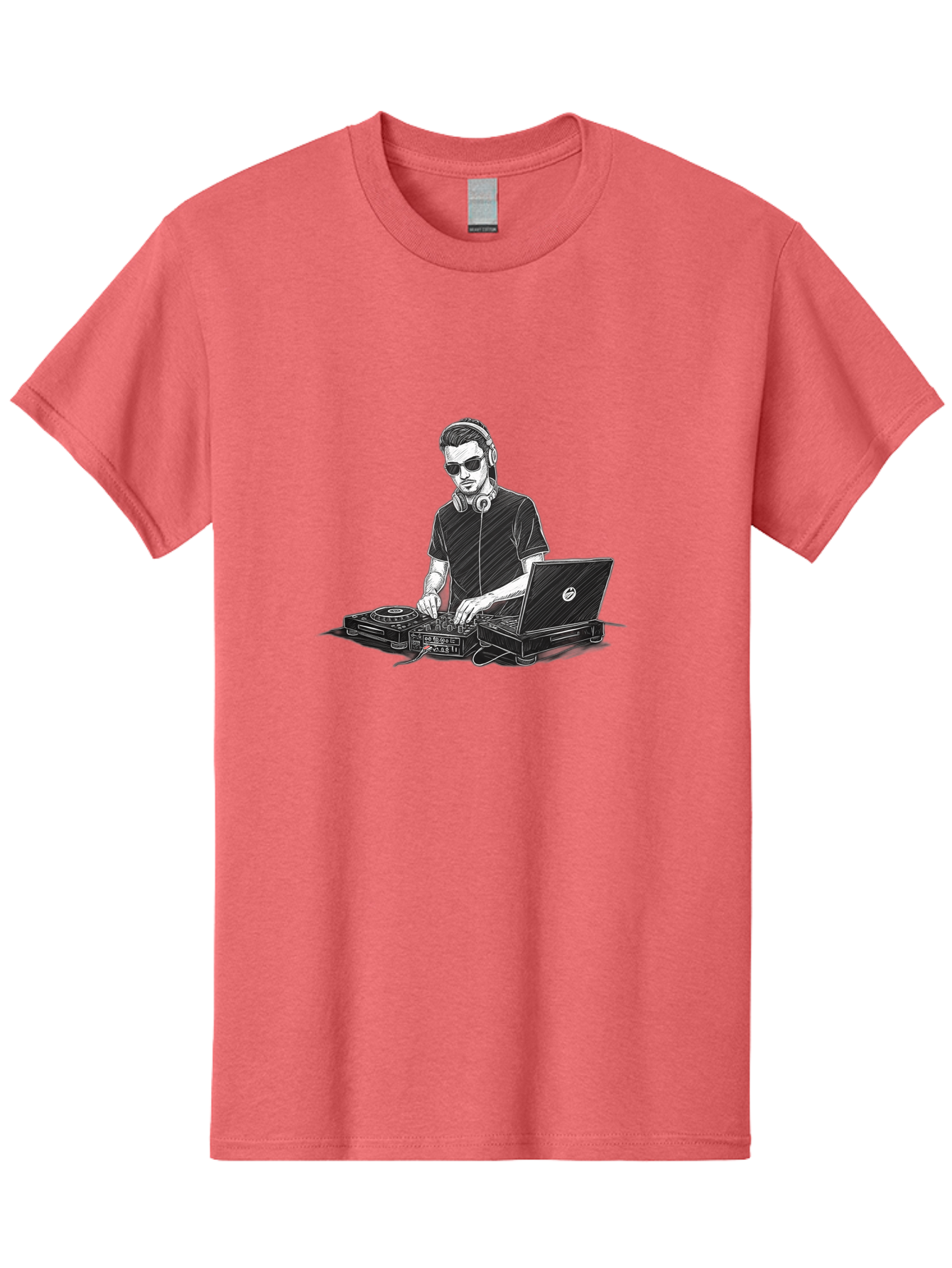 Dj-3 Men'S Graphic Tee, 100% Cotton, Comfortable Casual Summer Wear, Machine Washable, Dj Equipment, Laptop, Dj Controller, Mix Tracks, Music Production, Electronic Dance Music, Headphone, Dell Laptop Bad032