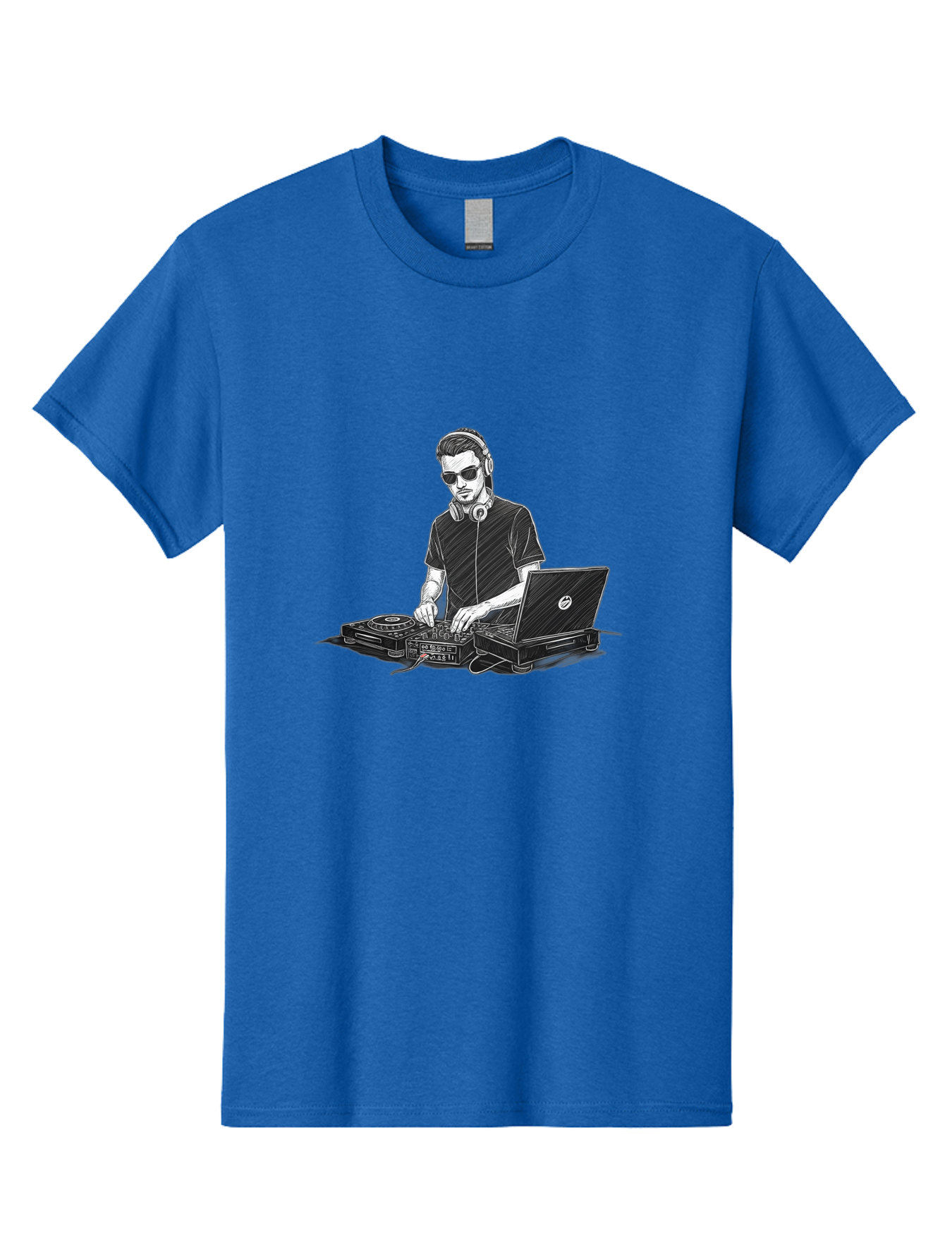 Dj-3 Men'S Graphic Tee, 100% Cotton, Comfortable Casual Summer Wear, Machine Washable, Dj Equipment, Laptop, Dj Controller, Mix Tracks, Music Production, Electronic Dance Music, Headphone, Dell Laptop Bad032