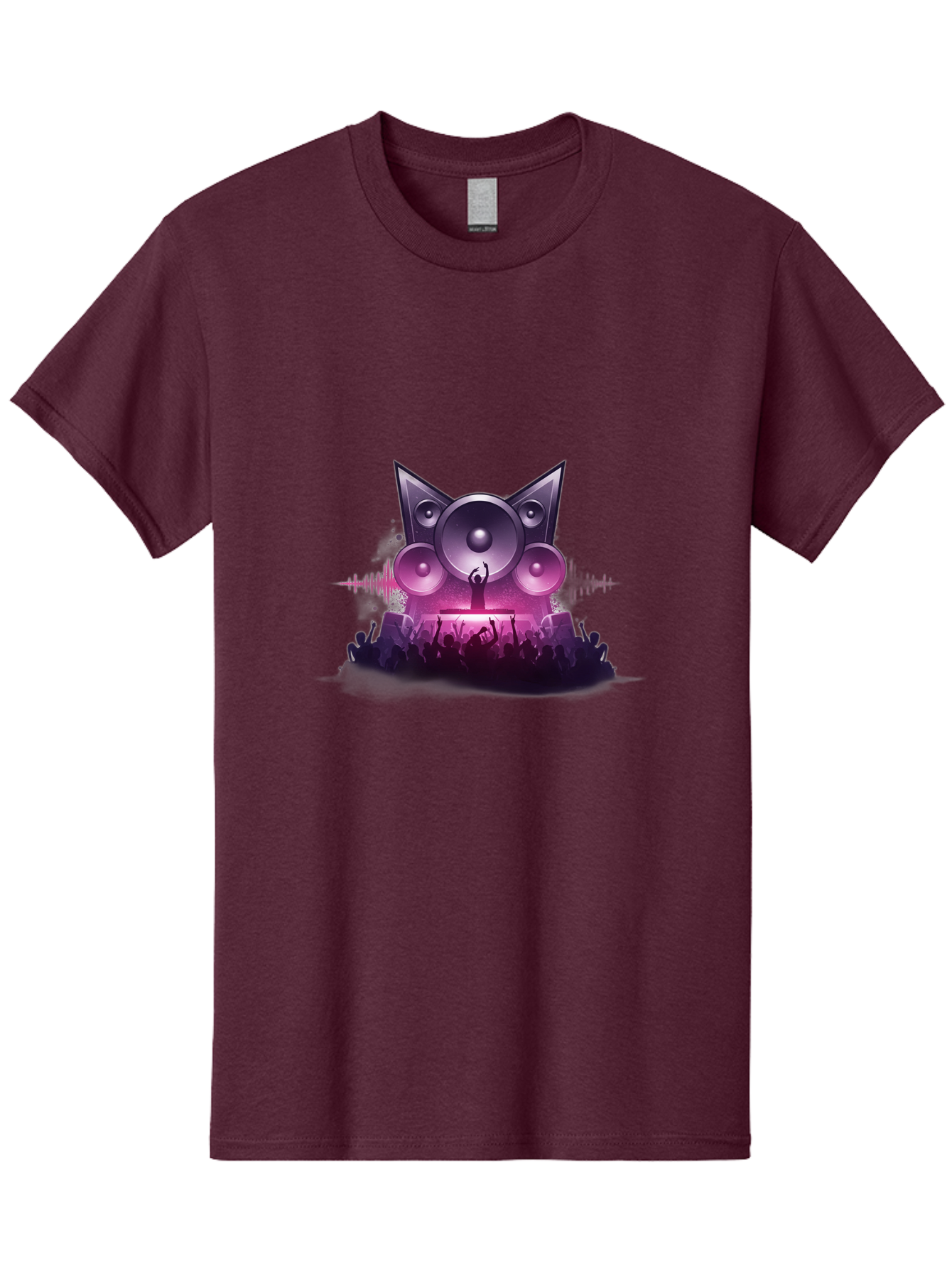 Dj-Cat-Speakers Men'S Graphic Tee, 100% Cotton, Comfortable Casual Summer Wear, Machine Washable, Dj On Stage, Cat Shaped Speakers, Concert Crowd, Music Festival, Electronic Dance Music, Lively Atmosphere, Vibrant Lights, Sound Waves Bad037