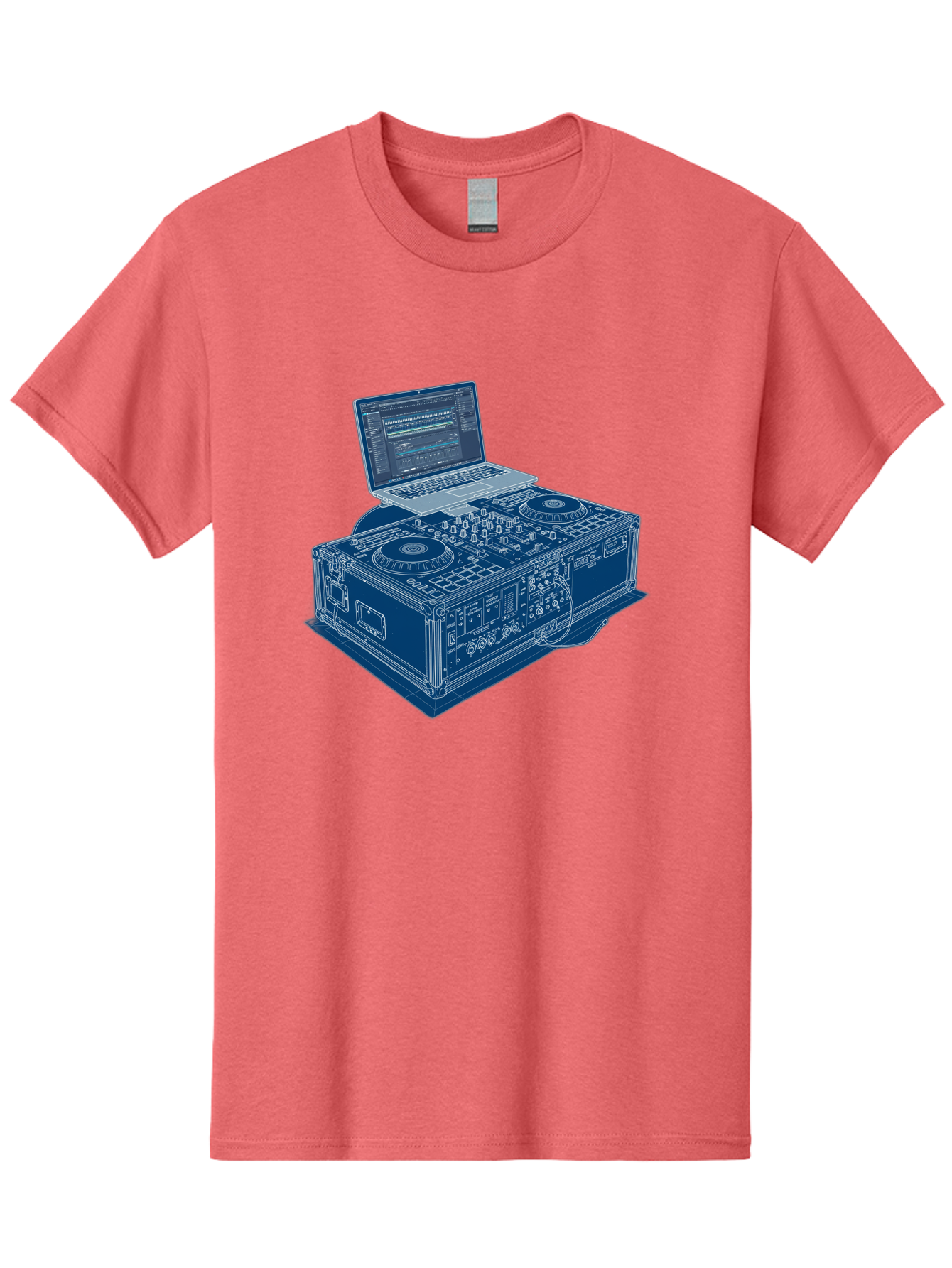 Dj-Controller-And-Laptop Men'S Graphic Tee, 100% Cotton, Comfortable Casual Summer Wear, Machine Washable, Dj Setup, Dj Software, Electronic Dance Music, Turntables, Mixing Console, Sound Equipment, Music Production, Audio Interface, Bad040