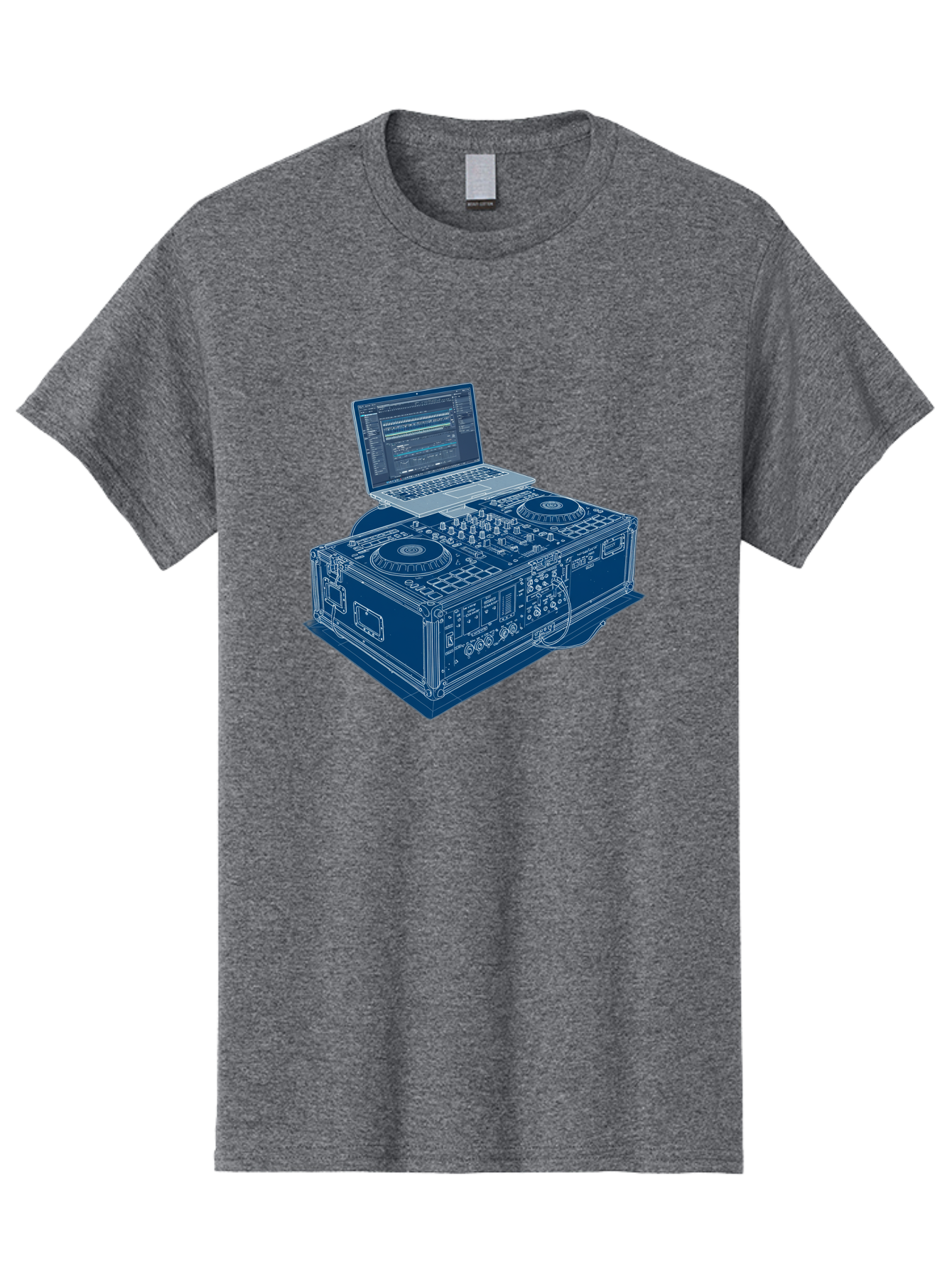 Dj-Controller-And-Laptop Men'S Graphic Tee, 100% Cotton, Comfortable Casual Summer Wear, Machine Washable, Dj Setup, Dj Software, Electronic Dance Music, Turntables, Mixing Console, Sound Equipment, Music Production, Audio Interface, Bad040