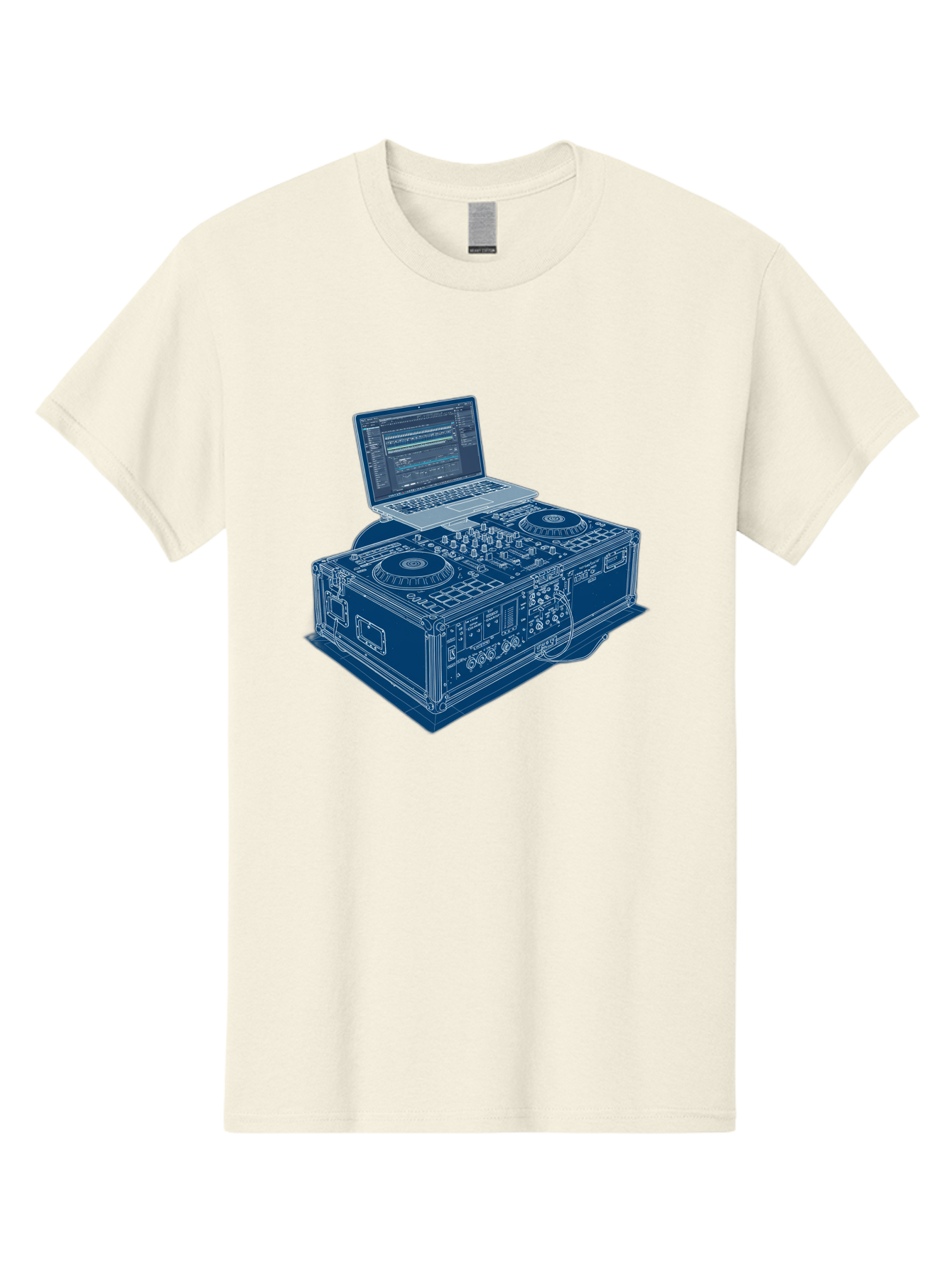 Dj-Controller-And-Laptop Men'S Graphic Tee, 100% Cotton, Comfortable Casual Summer Wear, Machine Washable, Dj Setup, Dj Software, Electronic Dance Music, Turntables, Mixing Console, Sound Equipment, Music Production, Audio Interface, Bad040