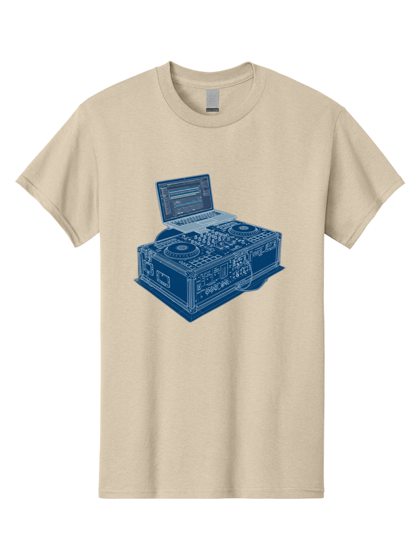 Dj-Controller-And-Laptop Men'S Graphic Tee, 100% Cotton, Comfortable Casual Summer Wear, Machine Washable, Dj Setup, Dj Software, Electronic Dance Music, Turntables, Mixing Console, Sound Equipment, Music Production, Audio Interface, Bad040