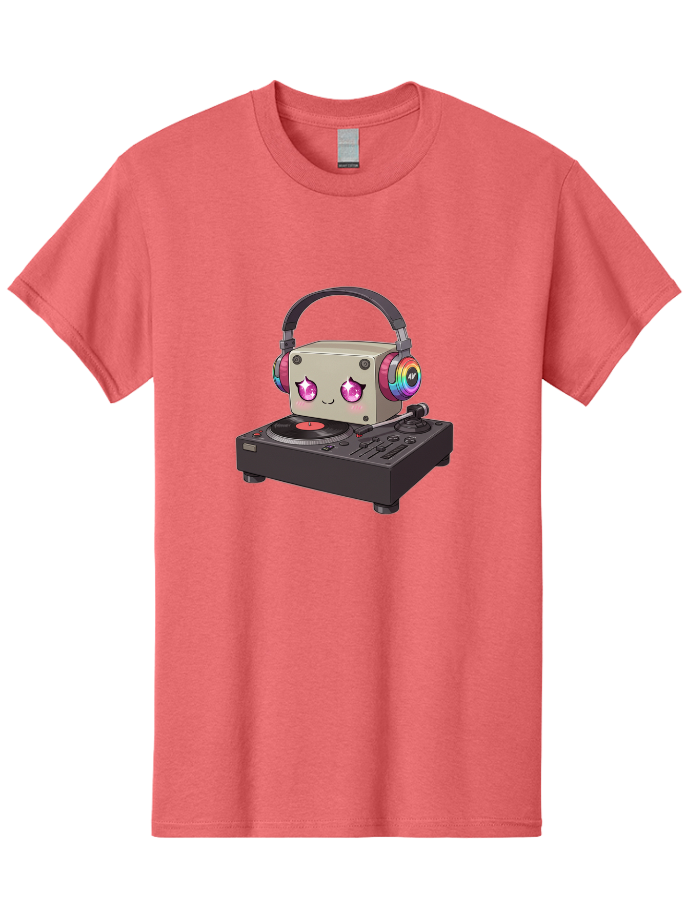 Dj-Mixer Men'S Graphic Tee, 100% Cotton, Comfortable Casual Summer Wear, Machine Washable, Cartoon Boombox, Dj Equipment, Vinyl Record, Music Headphones, Colorful Accents, Kawaii Style, Music Production, Electronic Dance Music, Dj Culture Bad042