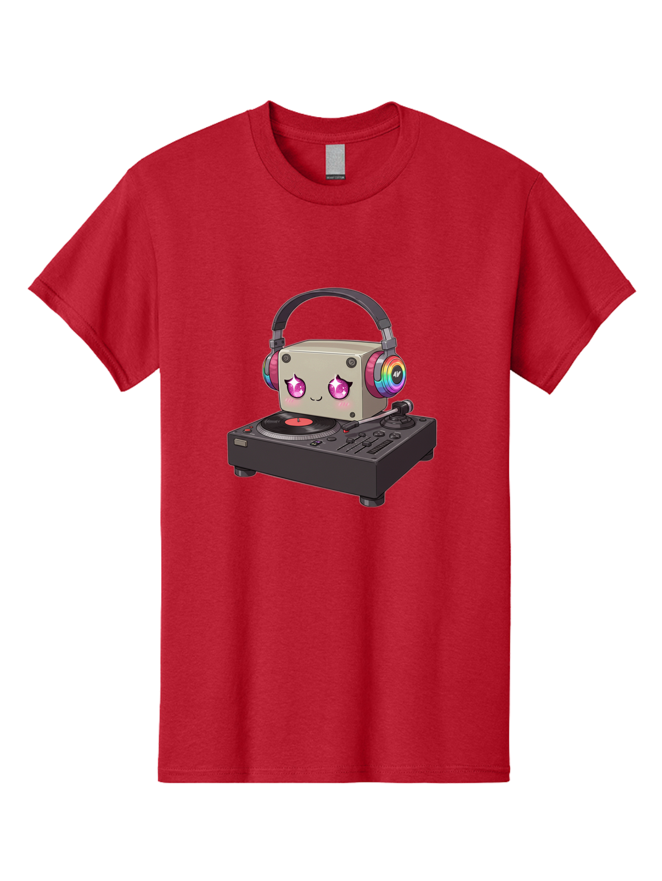 Dj-Mixer Men'S Graphic Tee, 100% Cotton, Comfortable Casual Summer Wear, Machine Washable, Cartoon Boombox, Dj Equipment, Vinyl Record, Music Headphones, Colorful Accents, Kawaii Style, Music Production, Electronic Dance Music, Dj Culture Bad042