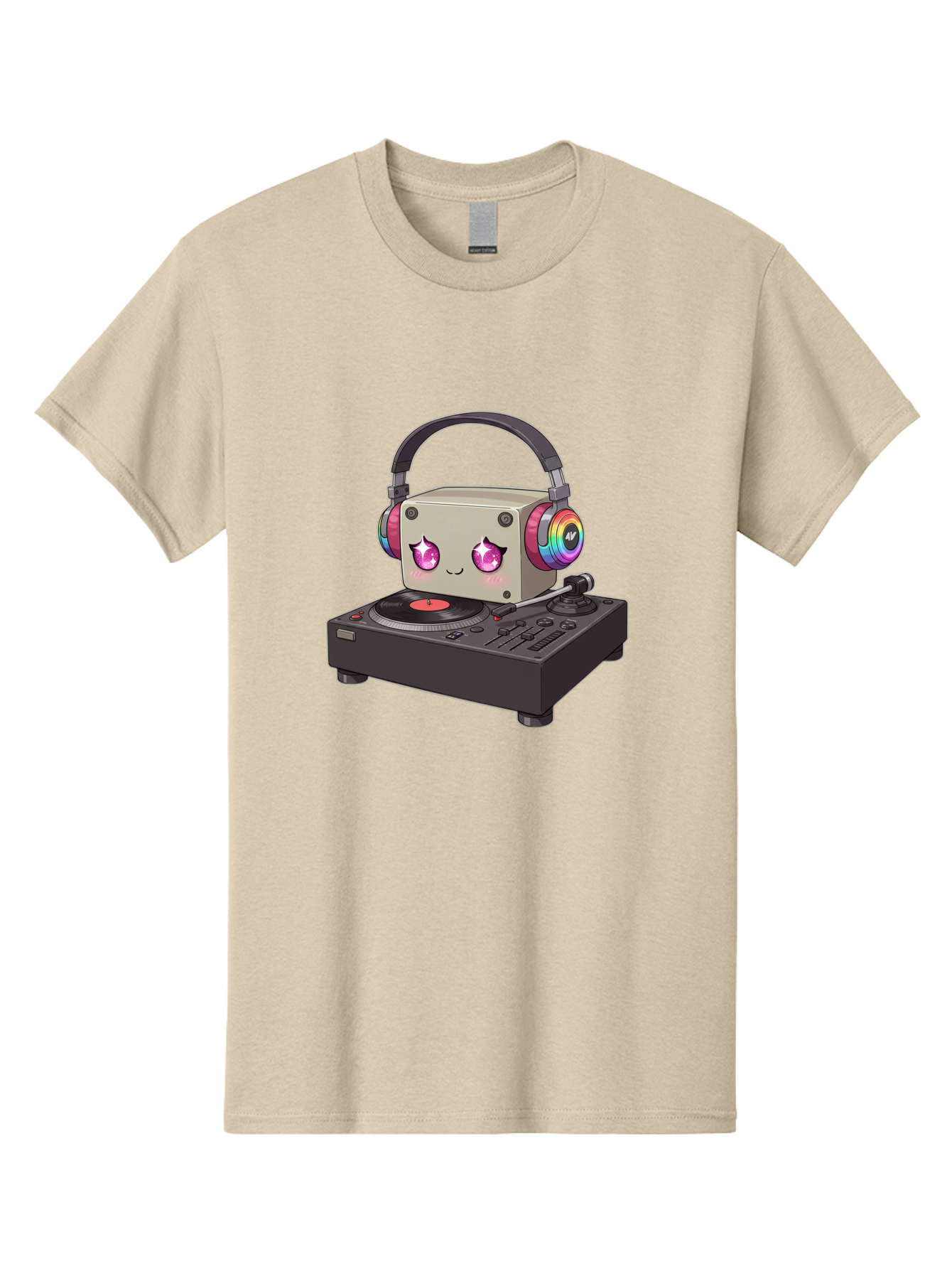 Dj-Mixer Men'S Graphic Tee, 100% Cotton, Comfortable Casual Summer Wear, Machine Washable, Cartoon Boombox, Dj Equipment, Vinyl Record, Music Headphones, Colorful Accents, Kawaii Style, Music Production, Electronic Dance Music, Dj Culture Bad042