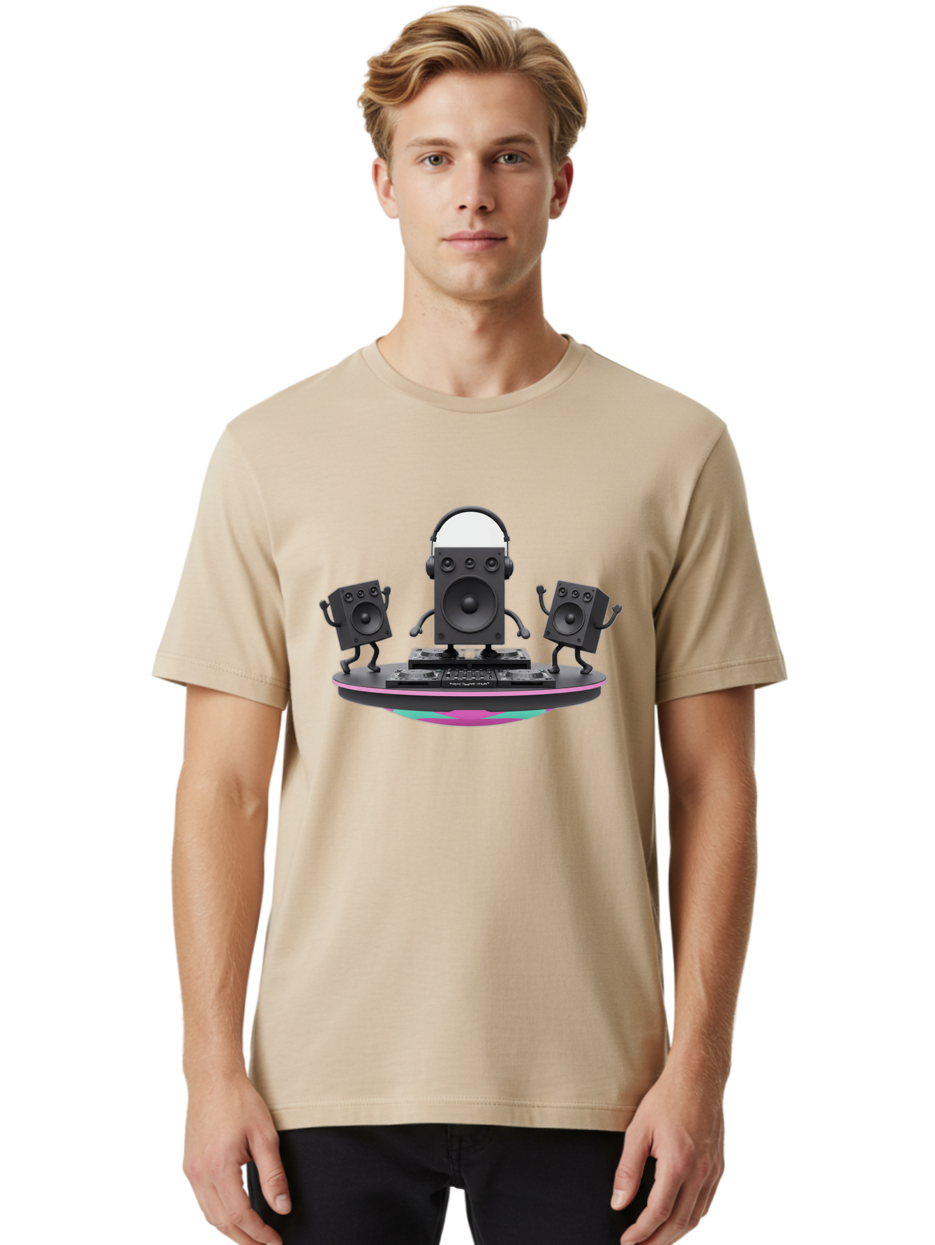 Dj-Speaker-1 Men'S Graphic Tee, 100% Cotton, Comfortable Casual Summer Wear, Machine Washable, Speaker Dj Setup, Dancing Speakers, Music Equipment, Entertainment Tech, Modern Djing, Electronic Dance Music Bad045