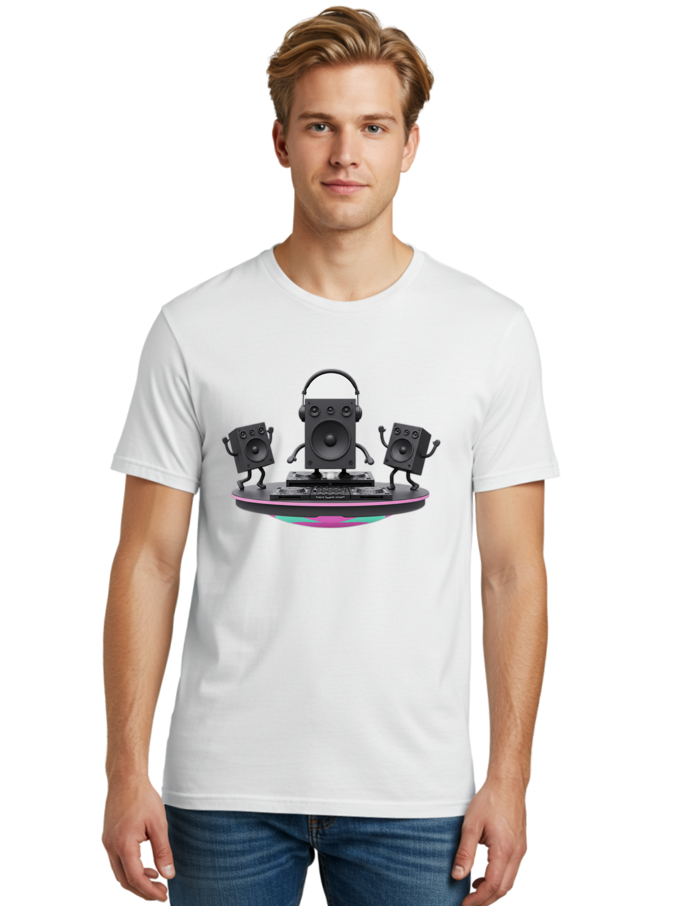 Dj-Speaker-1 Men'S Graphic Tee, 100% Cotton, Comfortable Casual Summer Wear, Machine Washable, Speaker Dj Setup, Dancing Speakers, Music Equipment, Entertainment Tech, Modern Djing, Electronic Dance Music Bad045