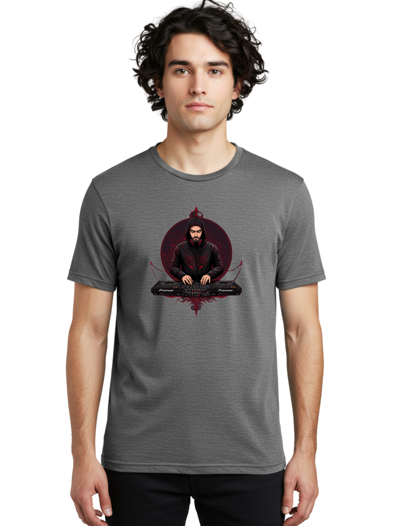 Dj-With-Pioneer Men'S Graphic Tee, 100% Cotton, Comfortable Casual Summer Wear, Machine Washable, Dj Mixing Music, Electronic Dance Music, Club Scene, Dj Equipment, Pioneer Dj Controller, Music Production, Beat Mixing, Hip Hop Music Bad050