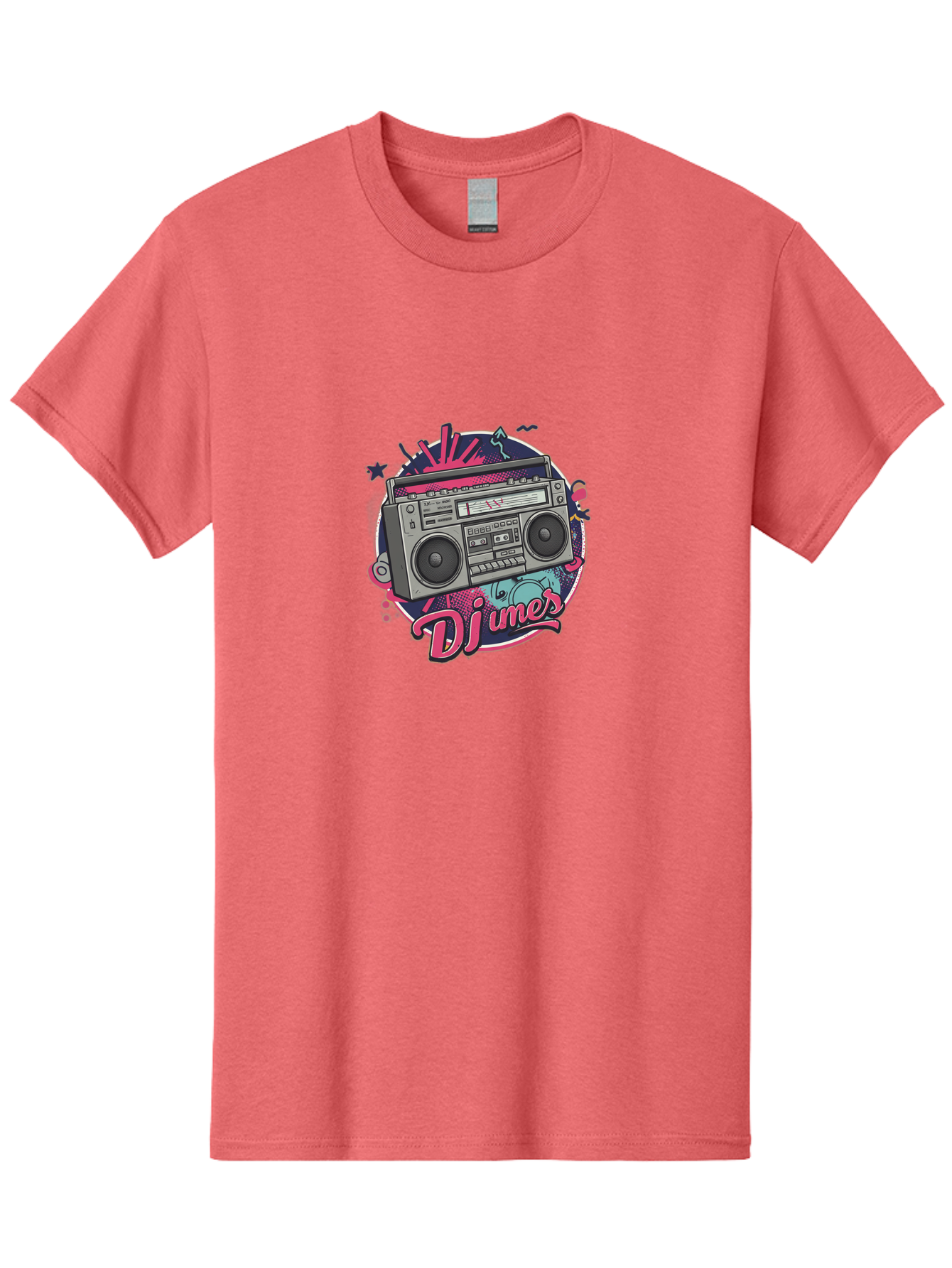 Djumer-Boombox Men'S Graphic Tee, 100% Cotton, Comfortable Casual Summer Wear, Machine Washable, Retro Boombox, Vinyl Records, Dj Equipment, Neon Lights, Graffiti Art, Street Culture, Music Beats, Cassette Player, Nostalgic Vibe Bad052
