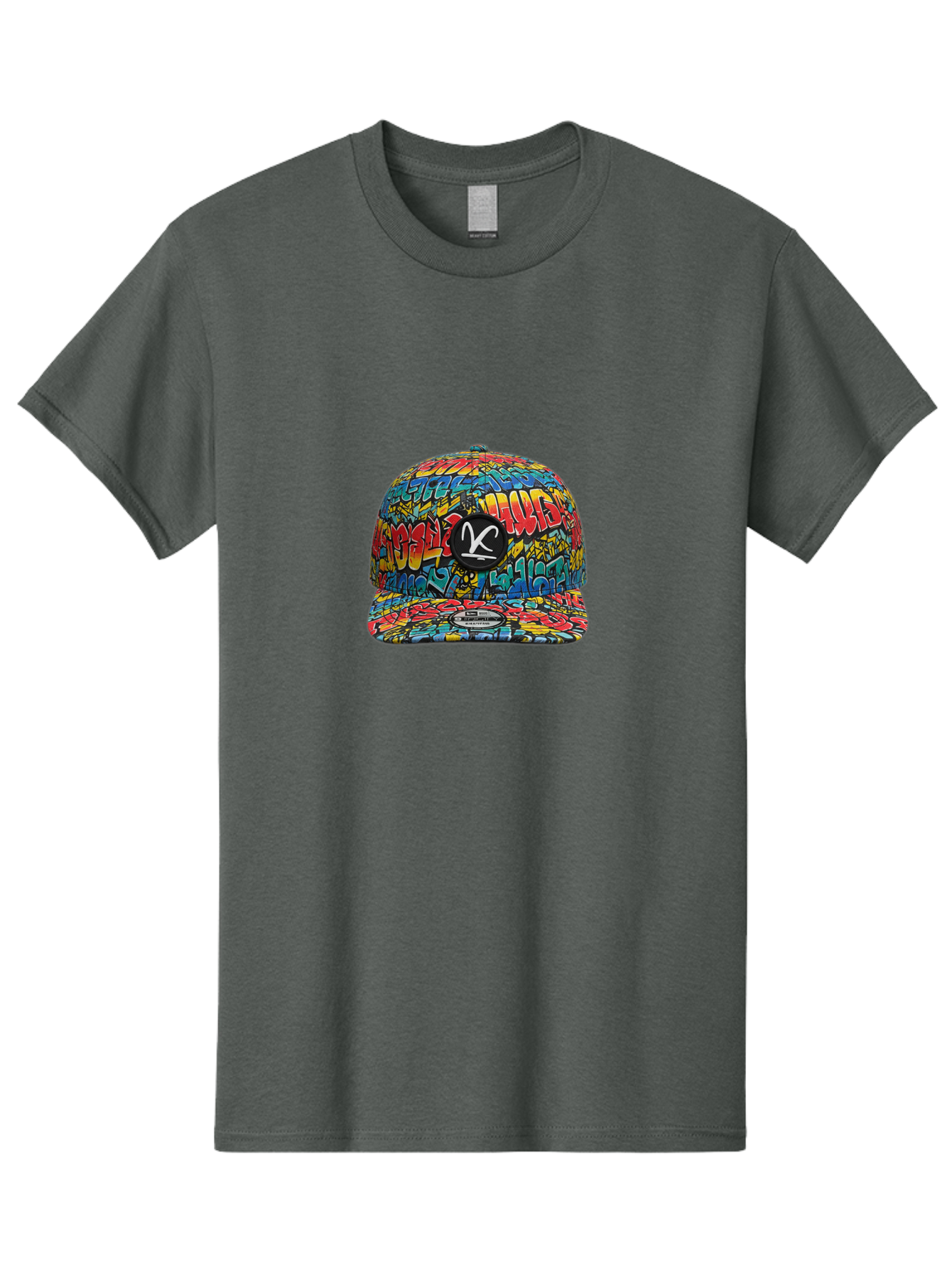 Double-K-Graffiti-Snapback Men'S Graphic Tee, 100% Cotton, Comfortable Casual Summer Wear, Machine Washable, Streetwear Fashion, Graffiti Art, Urban Style, Vibrant Colors, Bold Design, Trendy Accessories, Casual Wear, Baseball Cap, Bad056