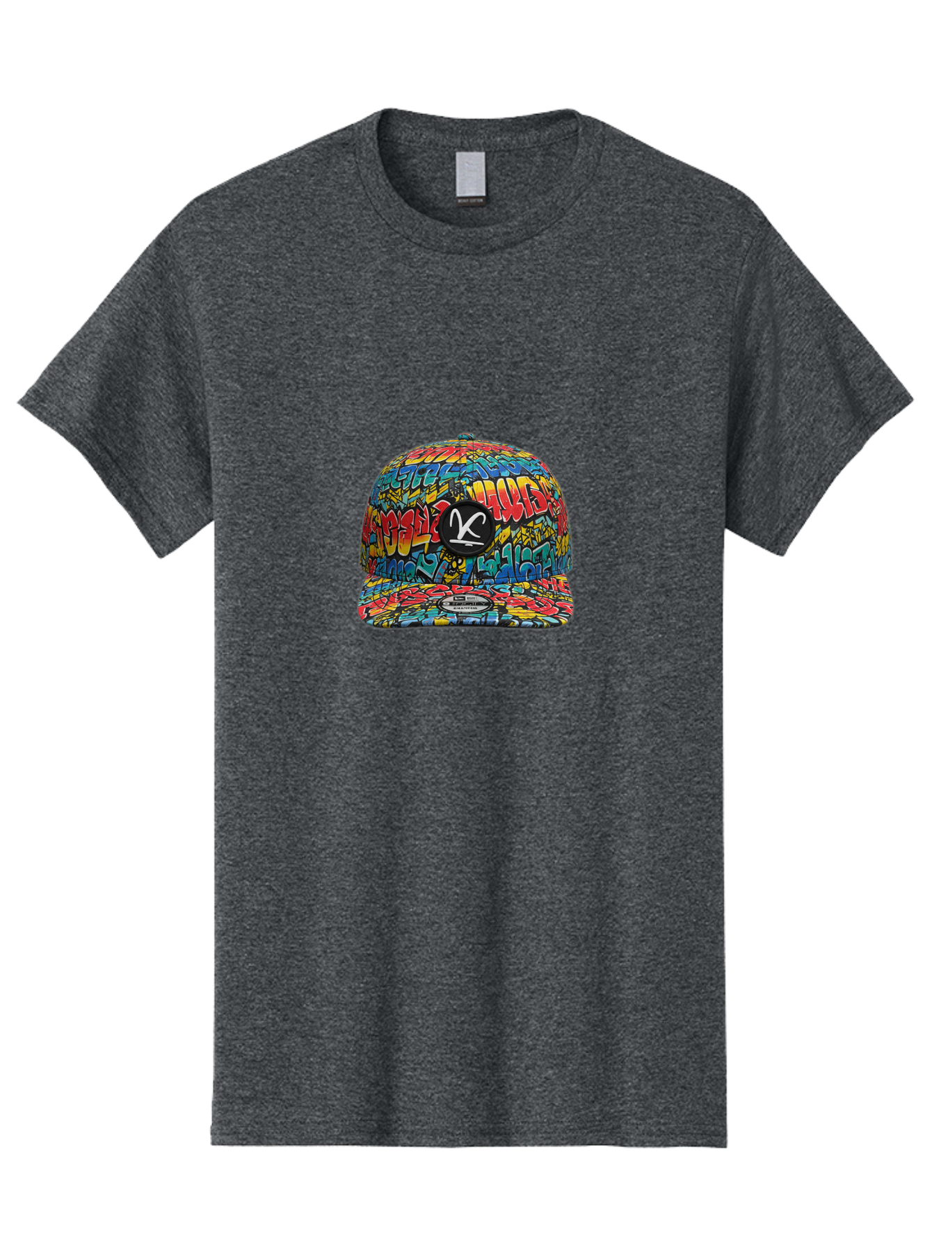 Double-K-Graffiti-Snapback Men'S Graphic Tee, 100% Cotton, Comfortable Casual Summer Wear, Machine Washable, Streetwear Fashion, Graffiti Art, Urban Style, Vibrant Colors, Bold Design, Trendy Accessories, Casual Wear, Baseball Cap, Bad056