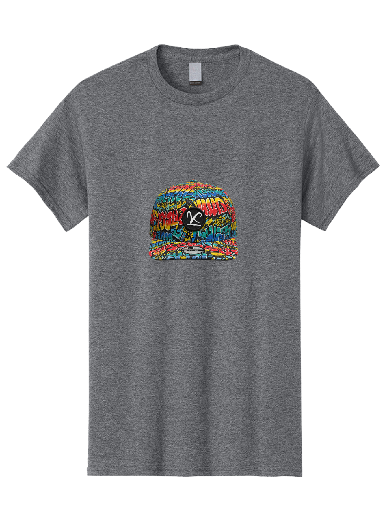 Double-K-Graffiti-Snapback Men'S Graphic Tee, 100% Cotton, Comfortable Casual Summer Wear, Machine Washable, Streetwear Fashion, Graffiti Art, Urban Style, Vibrant Colors, Bold Design, Trendy Accessories, Casual Wear, Baseball Cap, Bad056