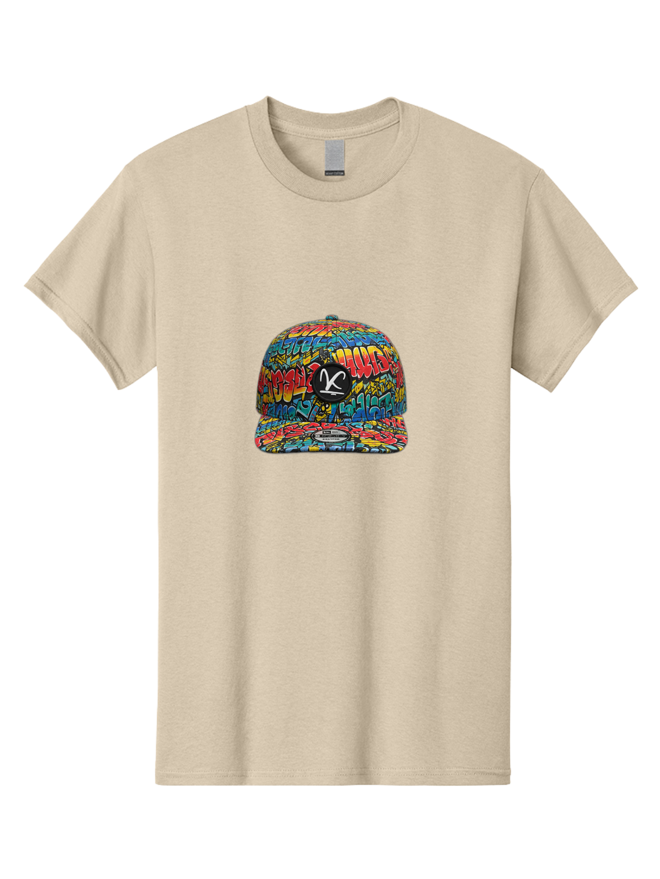 Double-K-Graffiti-Snapback Men'S Graphic Tee, 100% Cotton, Comfortable Casual Summer Wear, Machine Washable, Streetwear Fashion, Graffiti Art, Urban Style, Vibrant Colors, Bold Design, Trendy Accessories, Casual Wear, Baseball Cap, Bad056