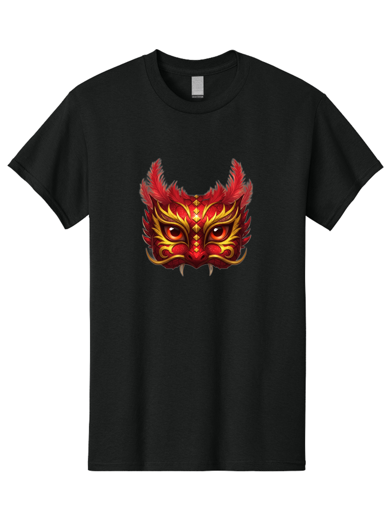 Dragon-Head Men'S Graphic Tee, 100% Cotton, Comfortable Casual Summer Wear, Machine Washable, Red Dragon Face, Gold Accents, Sharp Fangs, Bold Design, Vibrant Red, Mythical Creature, Cultural Symbol, Fierce Expression, Dragon Art Bad057