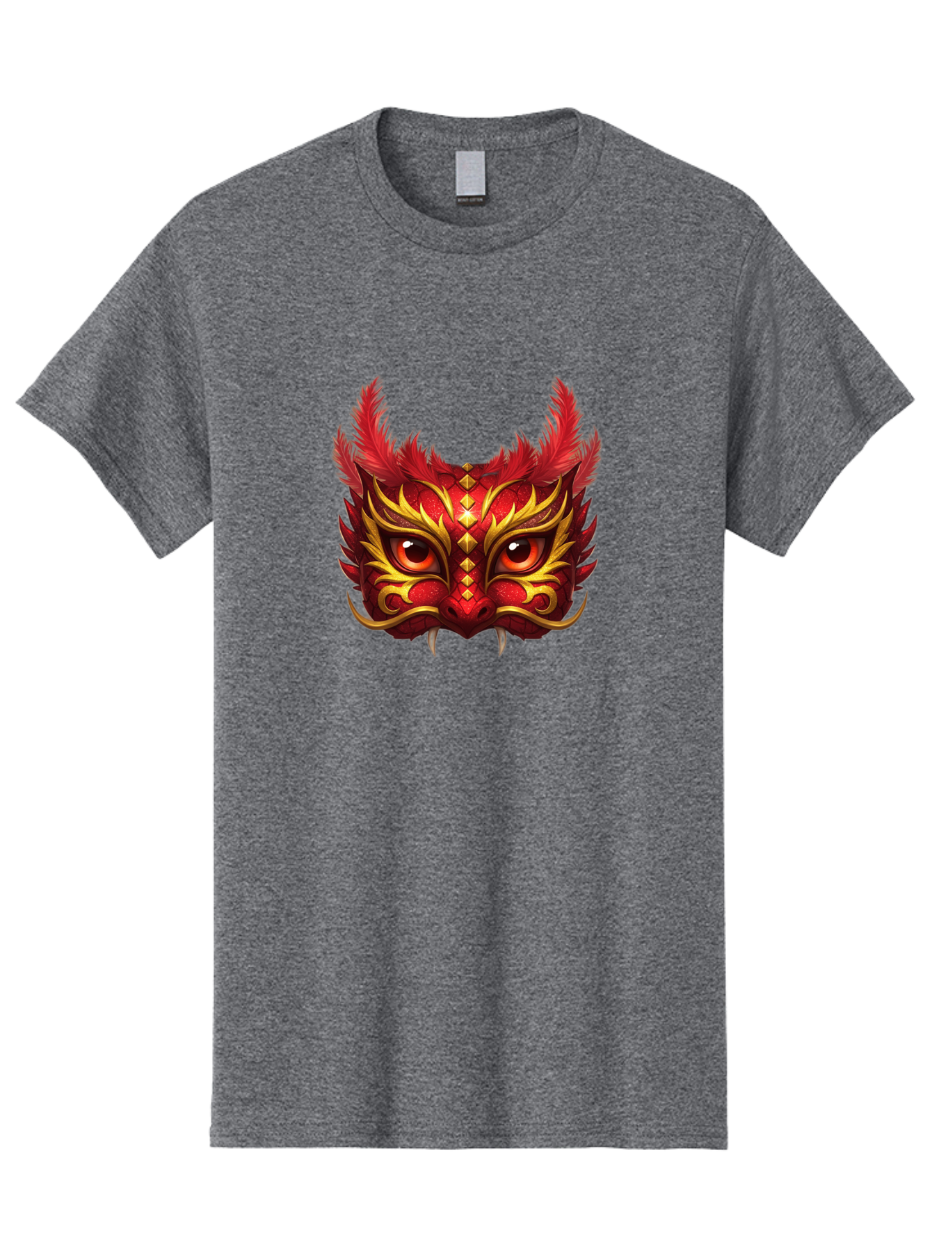Dragon-Head Men'S Graphic Tee, 100% Cotton, Comfortable Casual Summer Wear, Machine Washable, Red Dragon Face, Gold Accents, Sharp Fangs, Bold Design, Vibrant Red, Mythical Creature, Cultural Symbol, Fierce Expression, Dragon Art Bad057