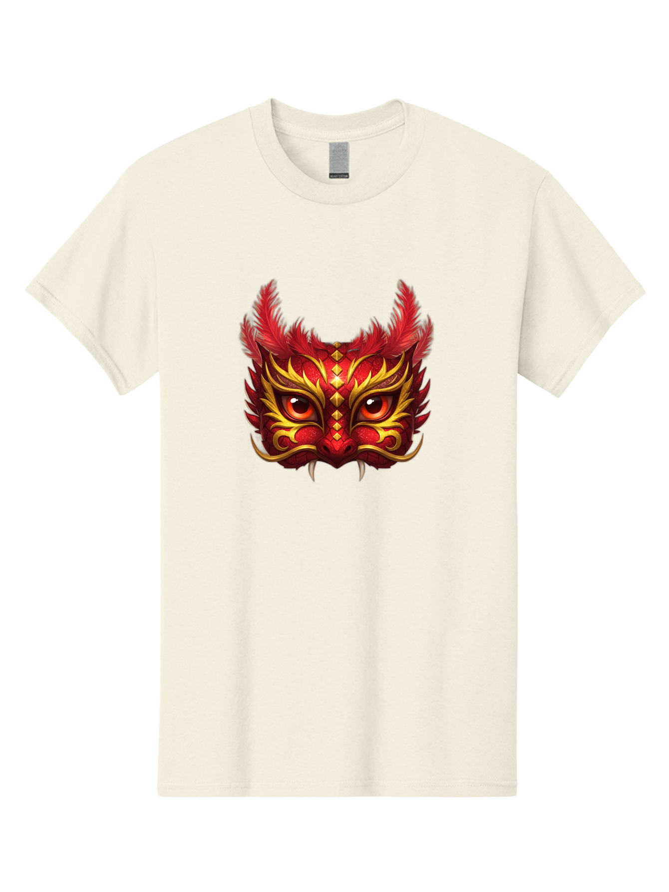 Dragon-Head Men'S Graphic Tee, 100% Cotton, Comfortable Casual Summer Wear, Machine Washable, Red Dragon Face, Gold Accents, Sharp Fangs, Bold Design, Vibrant Red, Mythical Creature, Cultural Symbol, Fierce Expression, Dragon Art Bad057