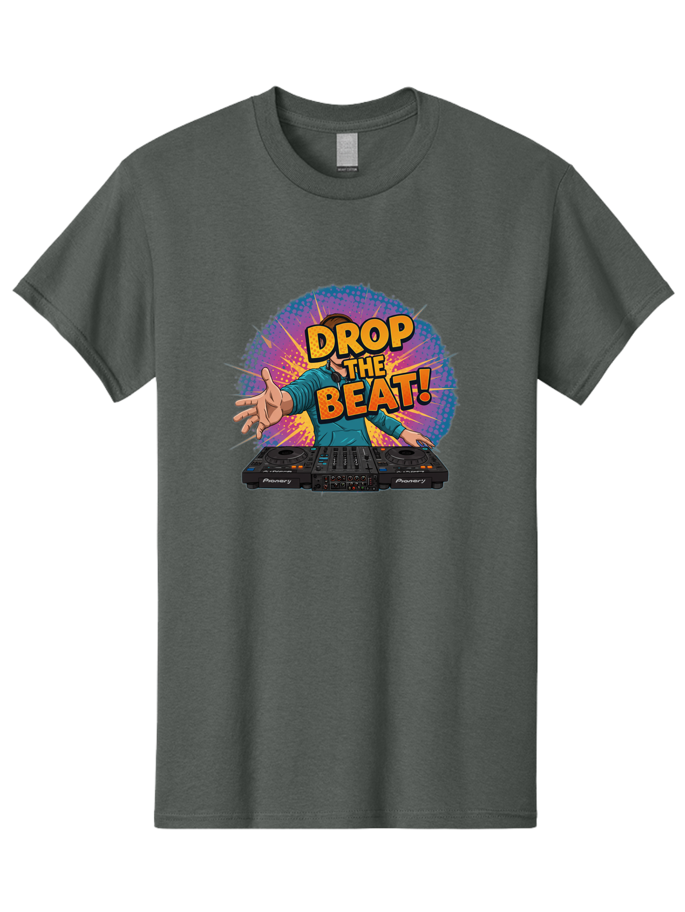 Drop-The-Beat Men'S Graphic Tee, 100% Cotton, Comfortable Casual Summer Wear, Machine Washable, Dj Spinning Tracks, Electronic Dance Music, Party Atmosphere, Club Vibe, Dj Controller, Pionery Equipment, Mixing Beats, Energetic Performance Bad060