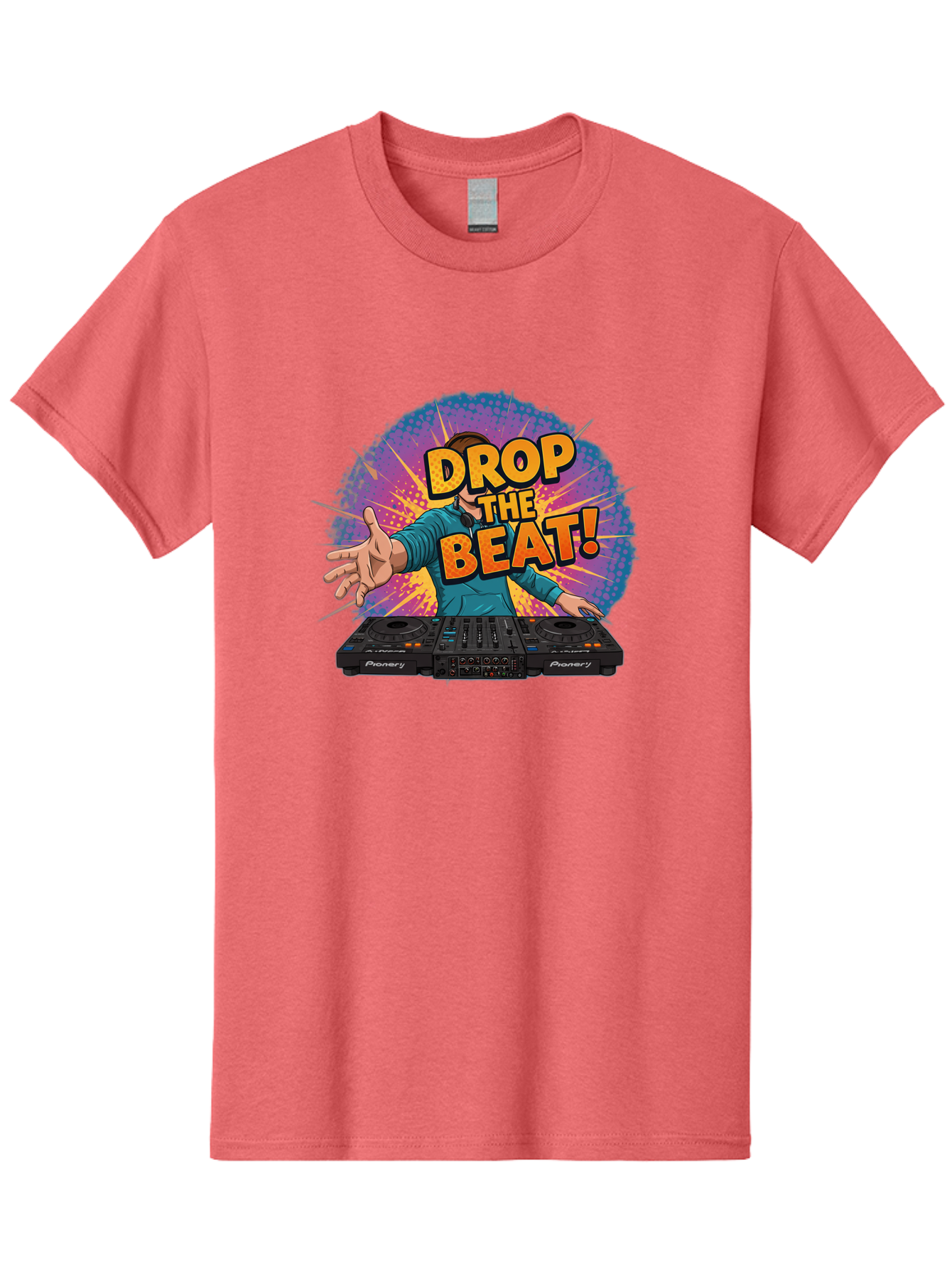 Drop-The-Beat Men'S Graphic Tee, 100% Cotton, Comfortable Casual Summer Wear, Machine Washable, Dj Spinning Tracks, Electronic Dance Music, Party Atmosphere, Club Vibe, Dj Controller, Pionery Equipment, Mixing Beats, Energetic Performance Bad060