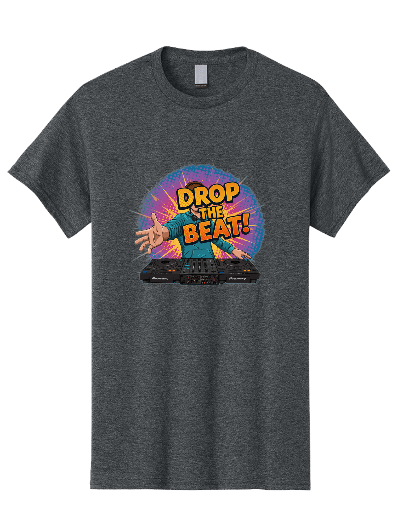 Drop-The-Beat Men'S Graphic Tee, 100% Cotton, Comfortable Casual Summer Wear, Machine Washable, Dj Spinning Tracks, Electronic Dance Music, Party Atmosphere, Club Vibe, Dj Controller, Pionery Equipment, Mixing Beats, Energetic Performance Bad060